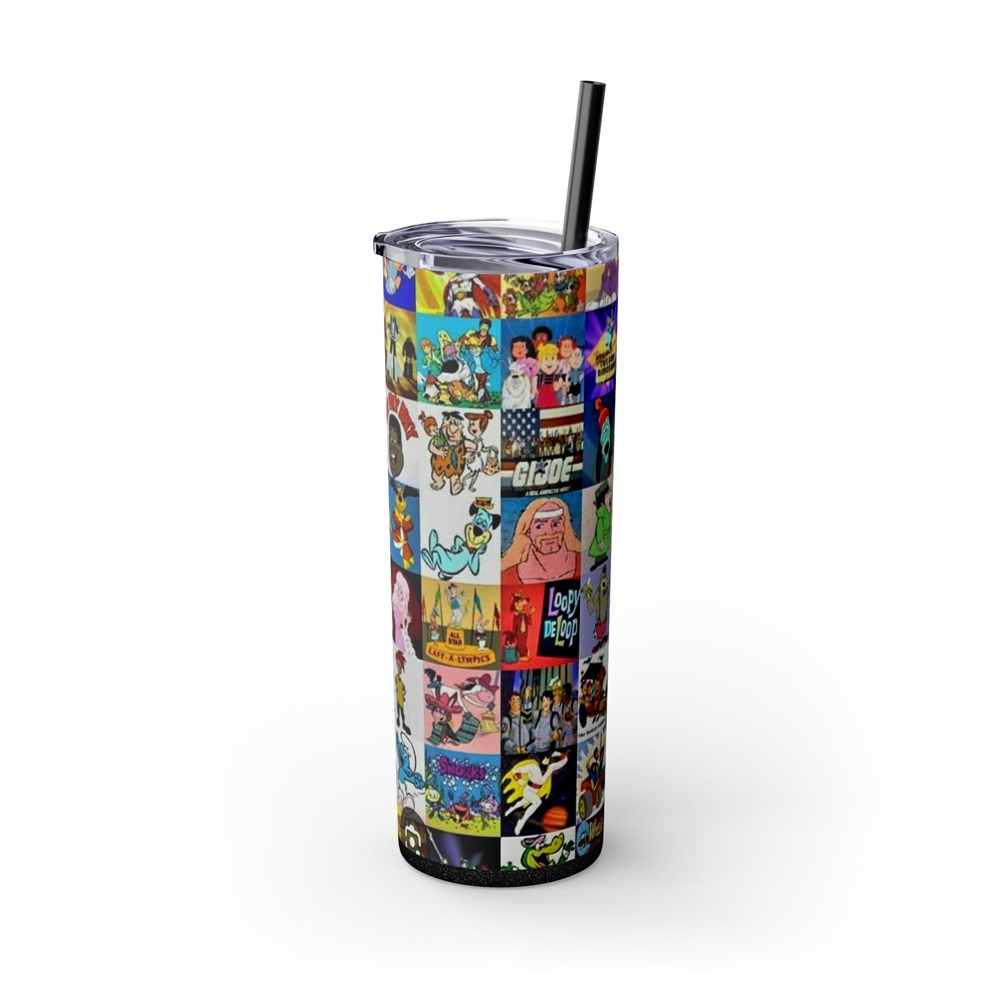 70S & 80S CARTOON CHARACTERS -Skinny Tumbler with Straw, 20oz - Rock n Royalty Designs