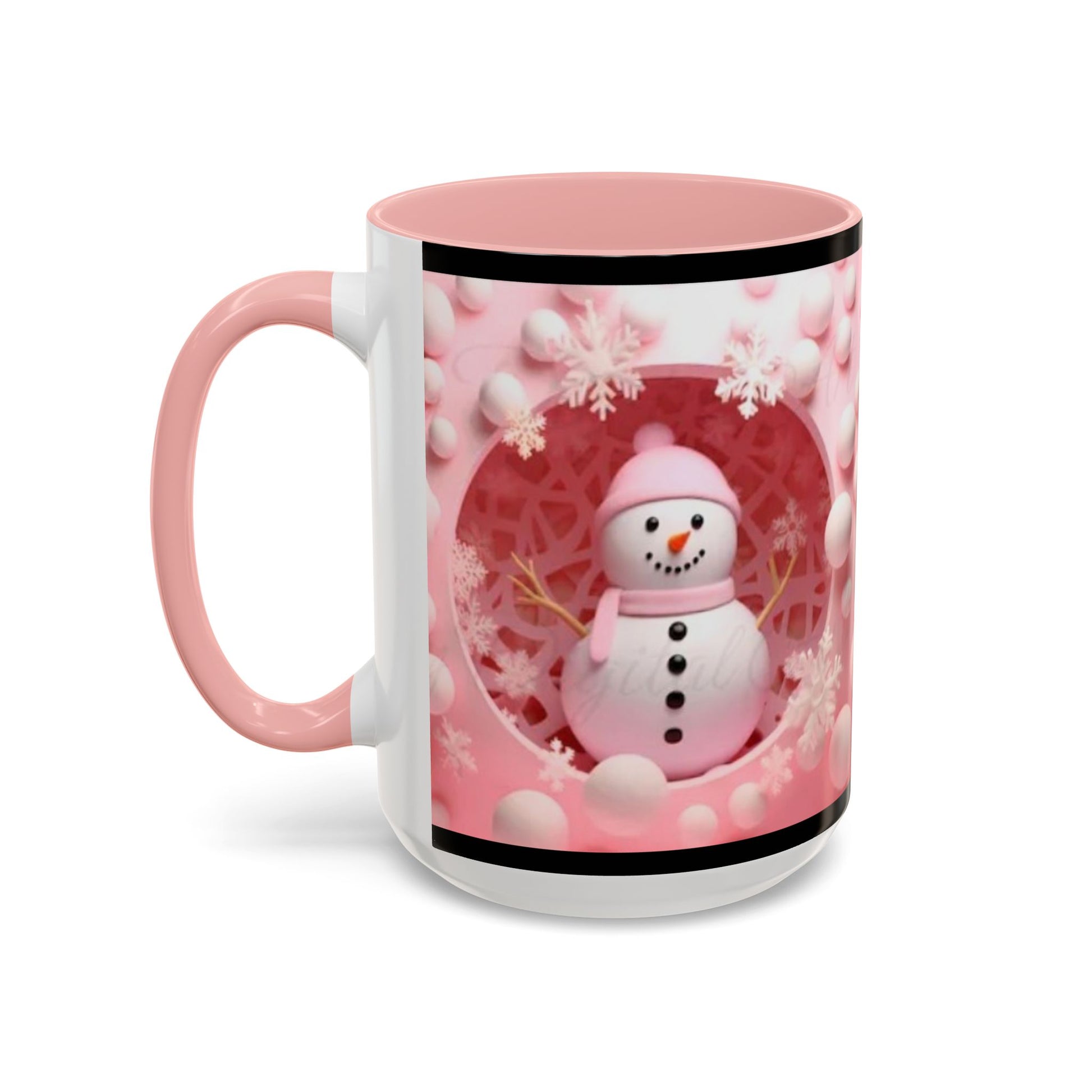 Snowman Coffee Mug, Pink Heart Winter Design (11oz) Printify