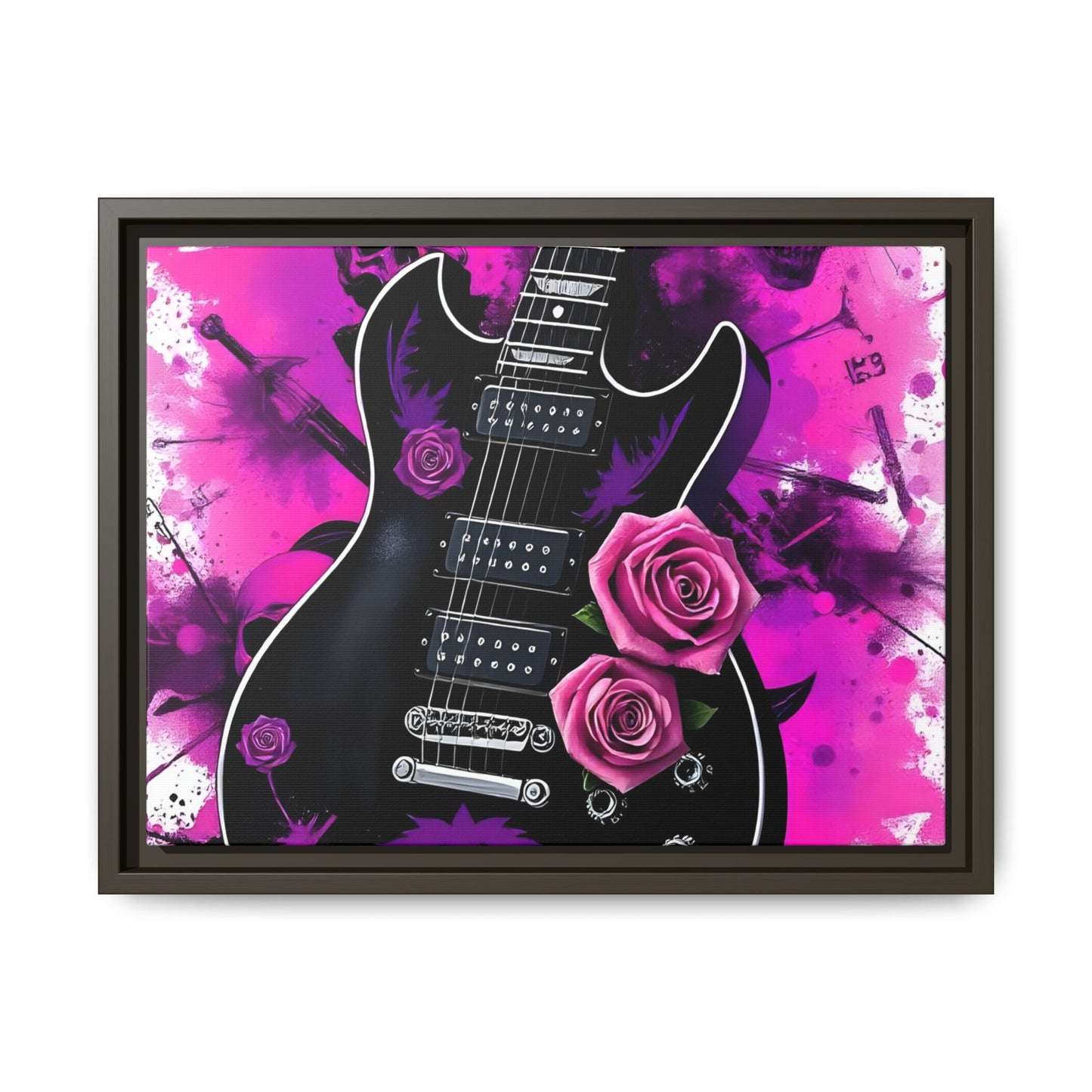 Canvas Art Print 1 of 4 - VIBRAINT Purple Guitar with Skulls and Pink Roses - Rock n Royalty Designs