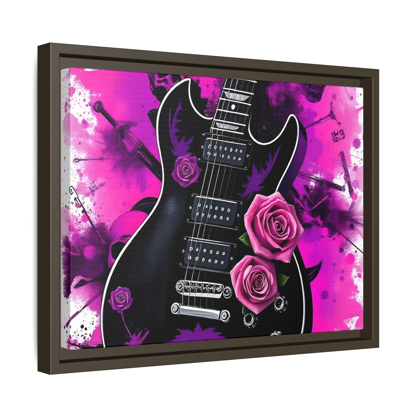 Canvas Art Print 1 of 4 - VIBRAINT Purple Guitar with Skulls and Pink Roses - Rock n Royalty Designs