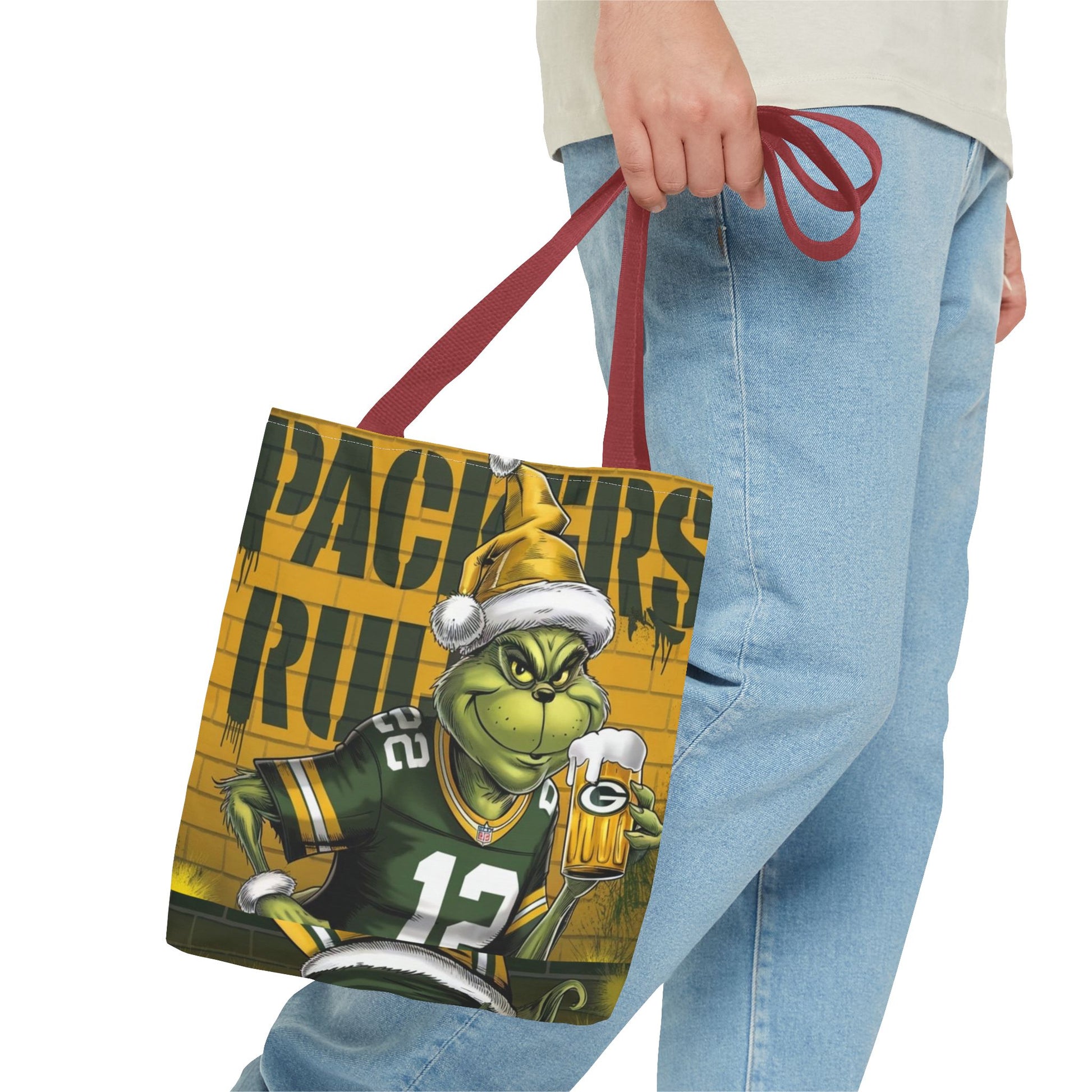 Festive Green Bay Packers Grinch Themed Tote Bag - Rock n Royalty Designs