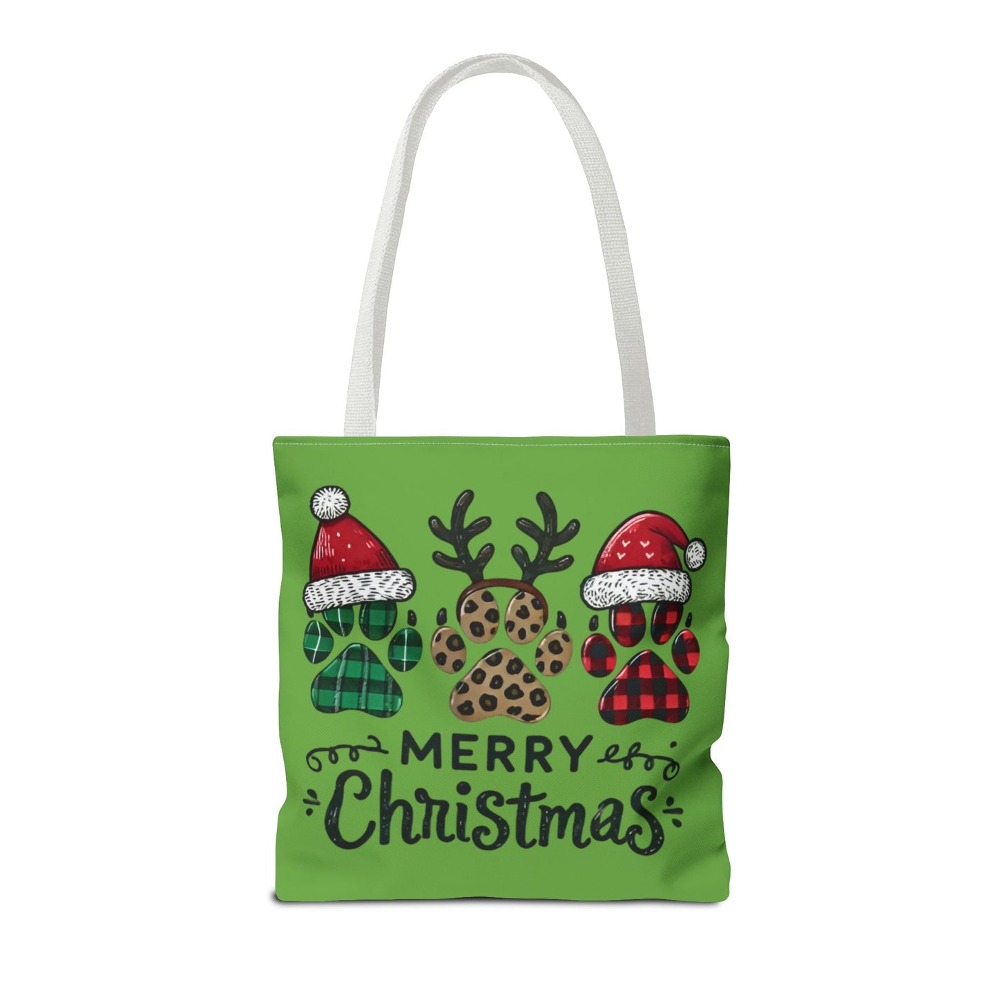 "Merry Doggie Christmas: Festive Paw Print Tote Bag for Dog Lovers" Printify