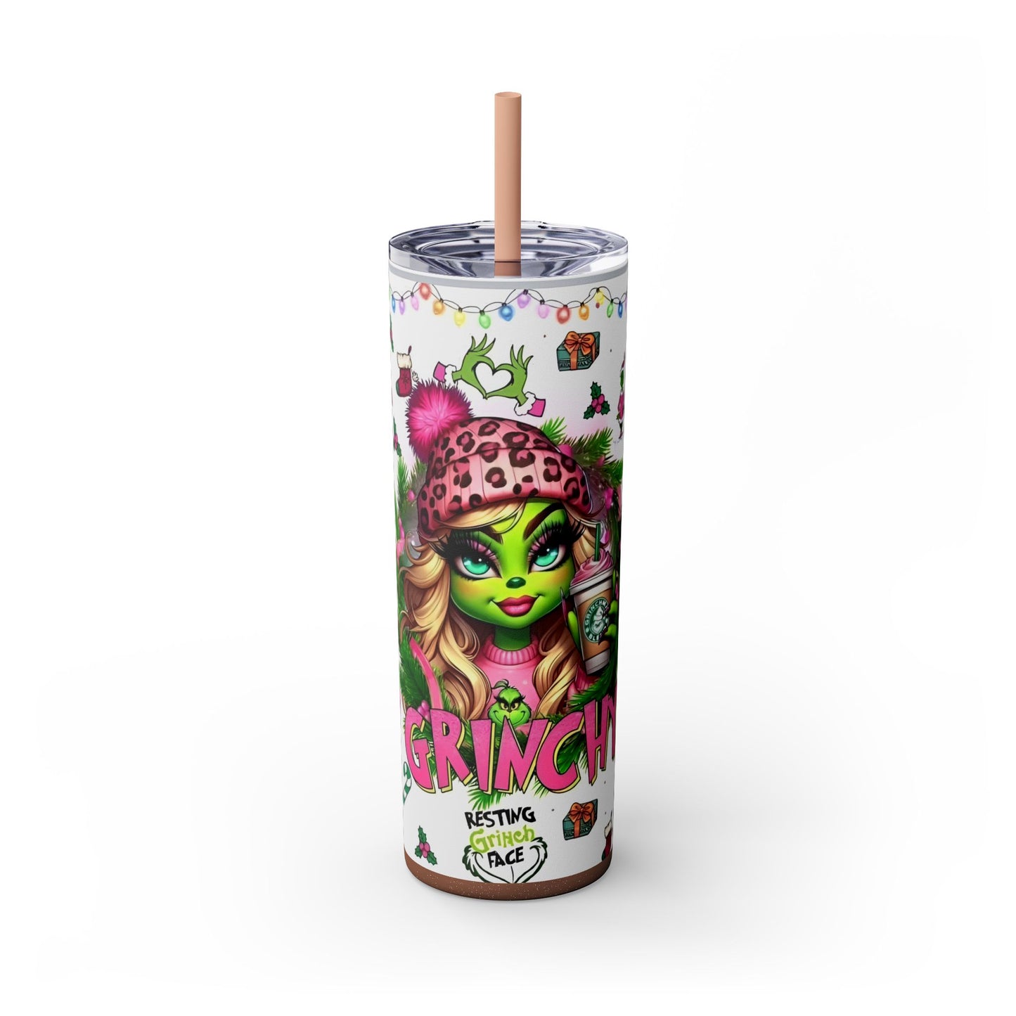 MISS GRINCH A Skinny Tumbler with Straw, 20oz Printify