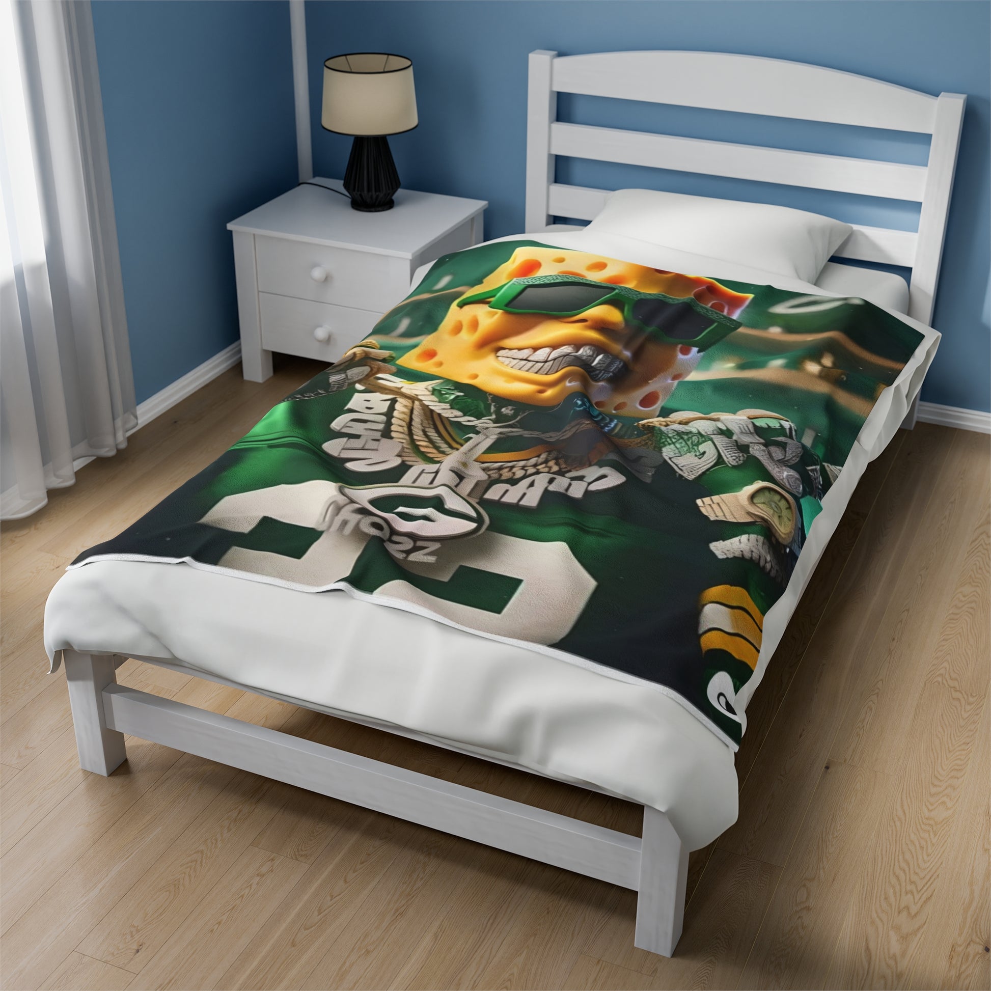 Green Bay Packers Cheesehead Bling Blanket | NFL Fan Bedding Printify