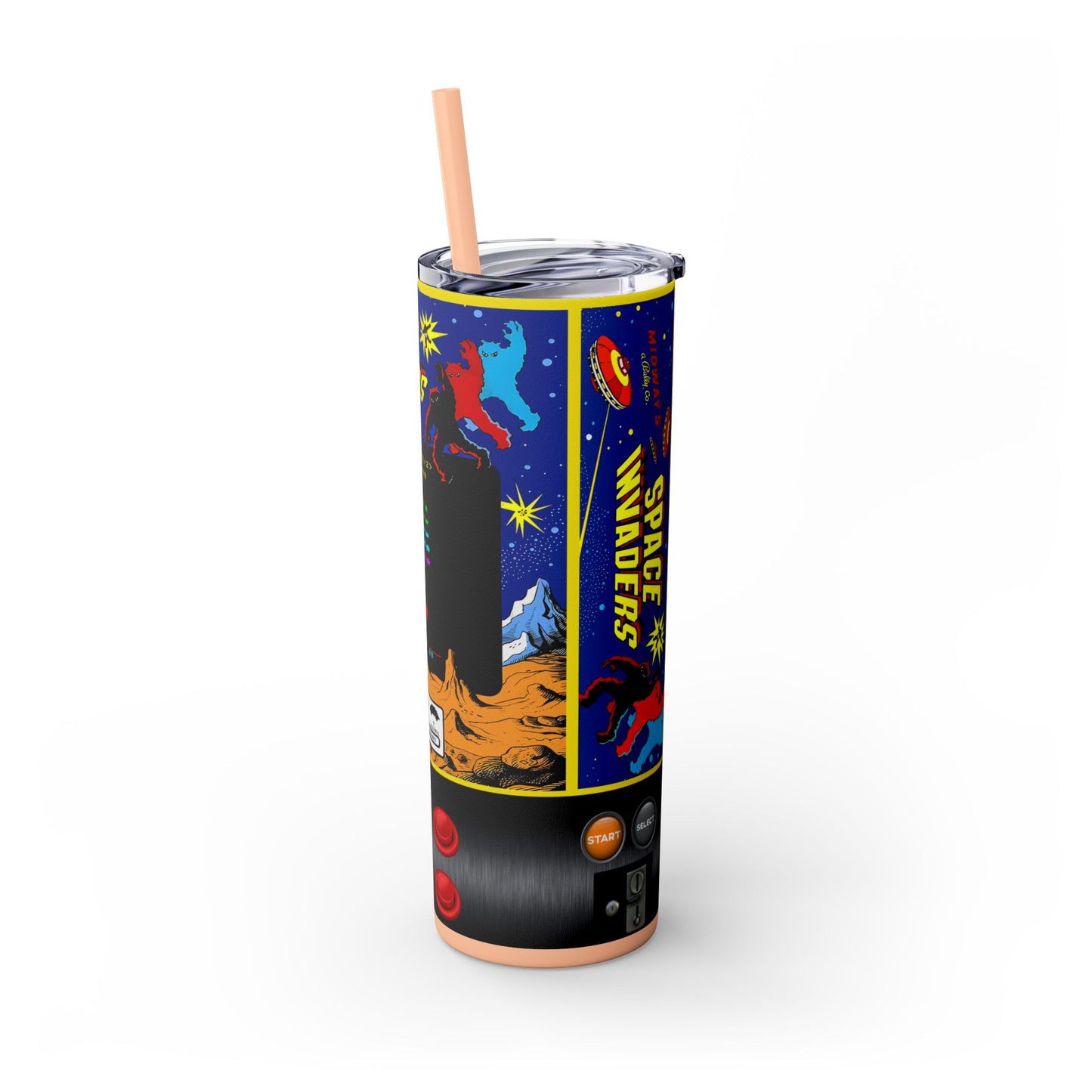 SPACE INVADERS ARCADE GAME - Skinny Tumbler with Straw, 20oz - Rock n Royalty Designs