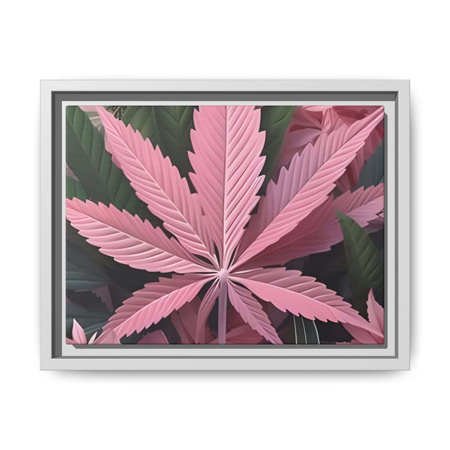 "Pink Cannabis Leaf Art | Framed Botanical Wall Decor | Modern Marijuana Print" Matte Canvas, Framed (Multi-color)