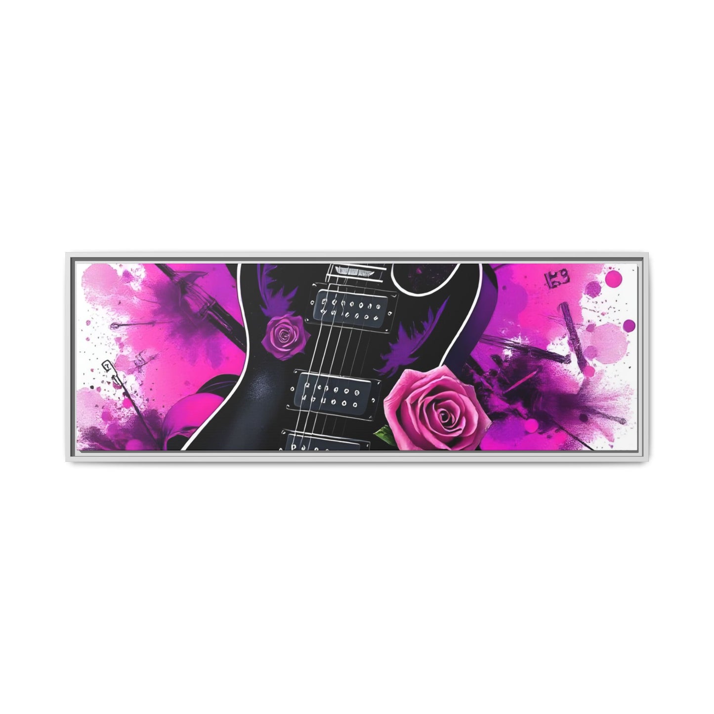 Canvas Art Print 1 of 4 - VIBRAINT Purple Guitar with Skulls and Pink Roses - Rock n Royalty Designs