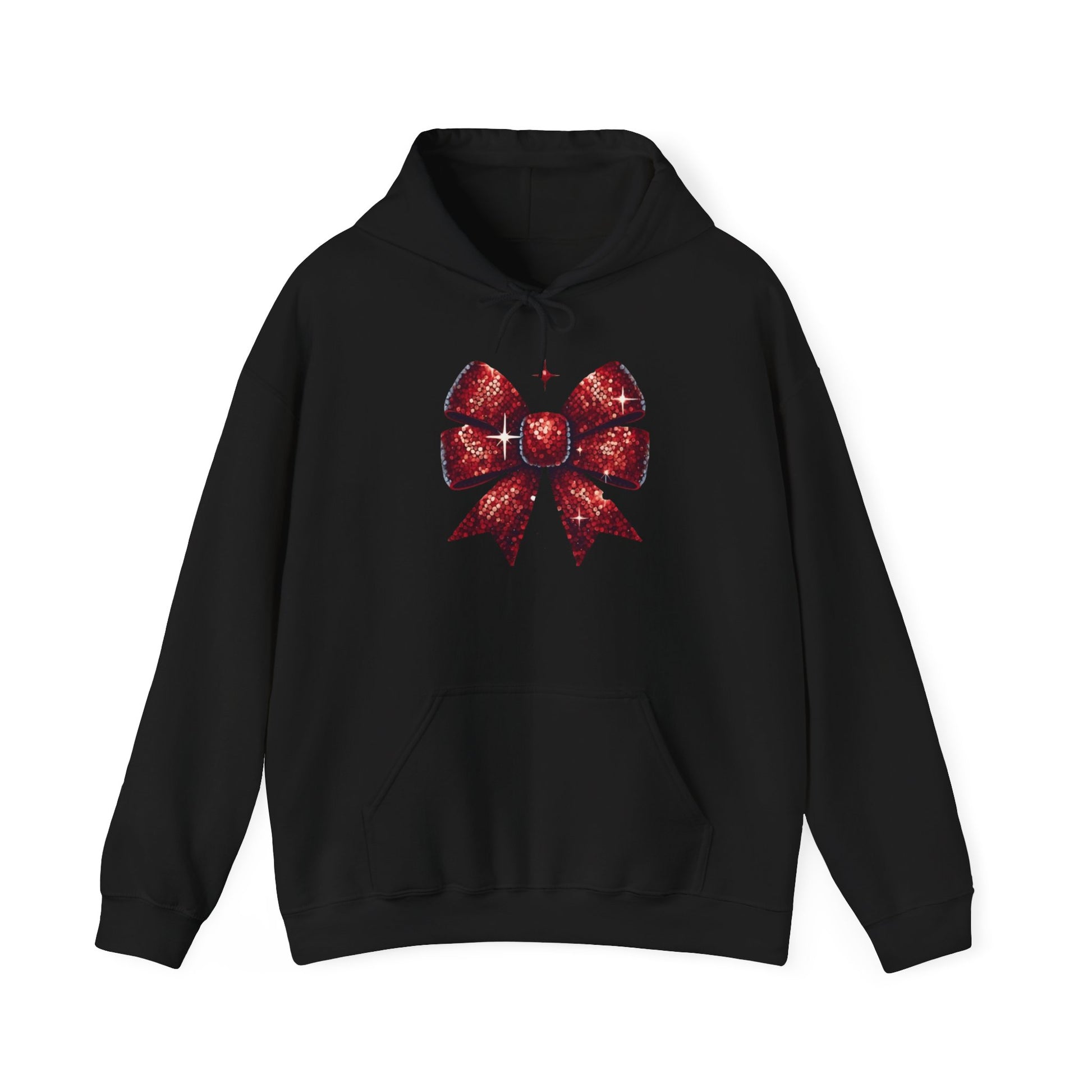 "Red Glitter Bow Hoodie | Christmas Holiday Sweatshirt" Printify