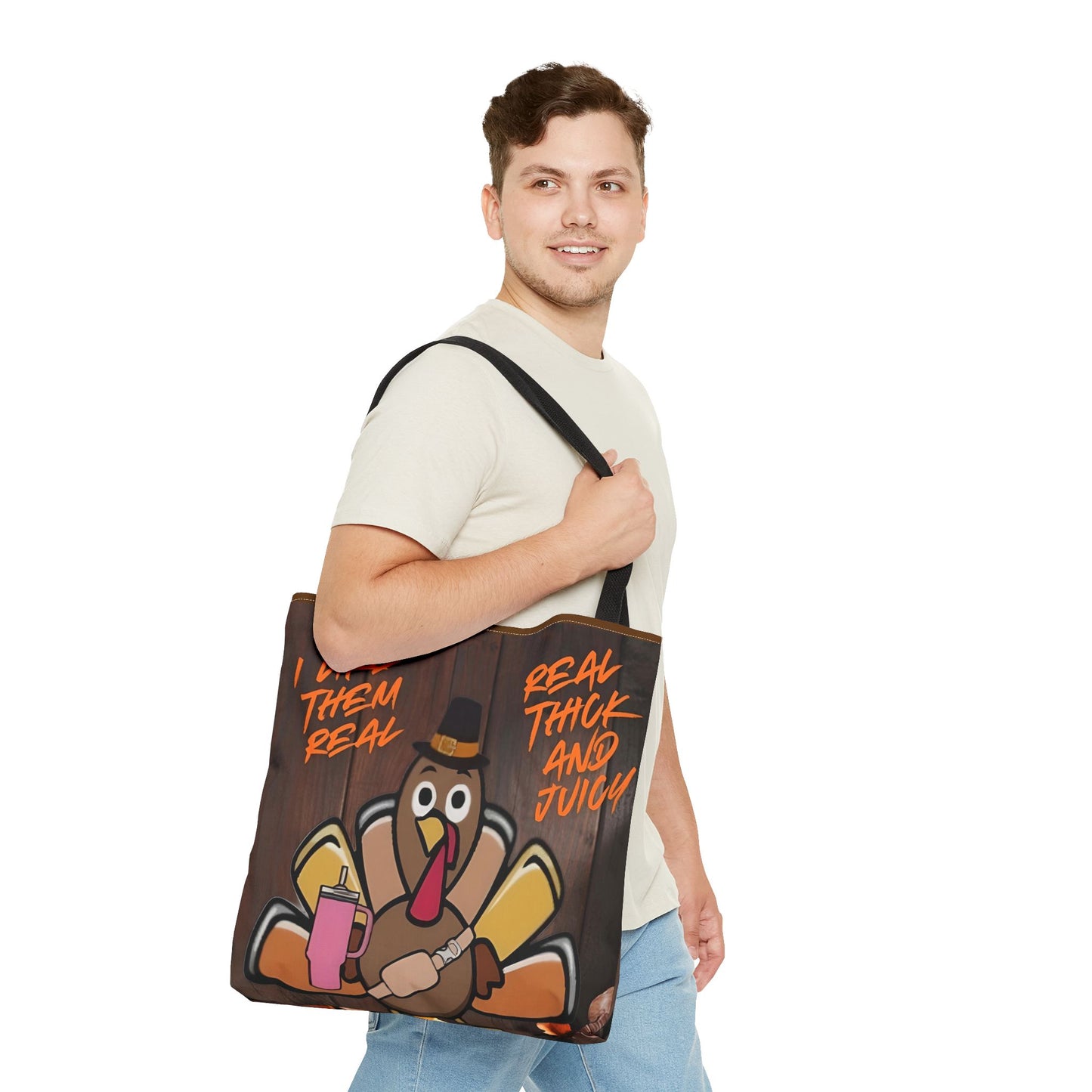 "Real Thick and Juicy Turkey Thanksgiving Tote Bag | Funny Holiday Shopping Bag" Printify