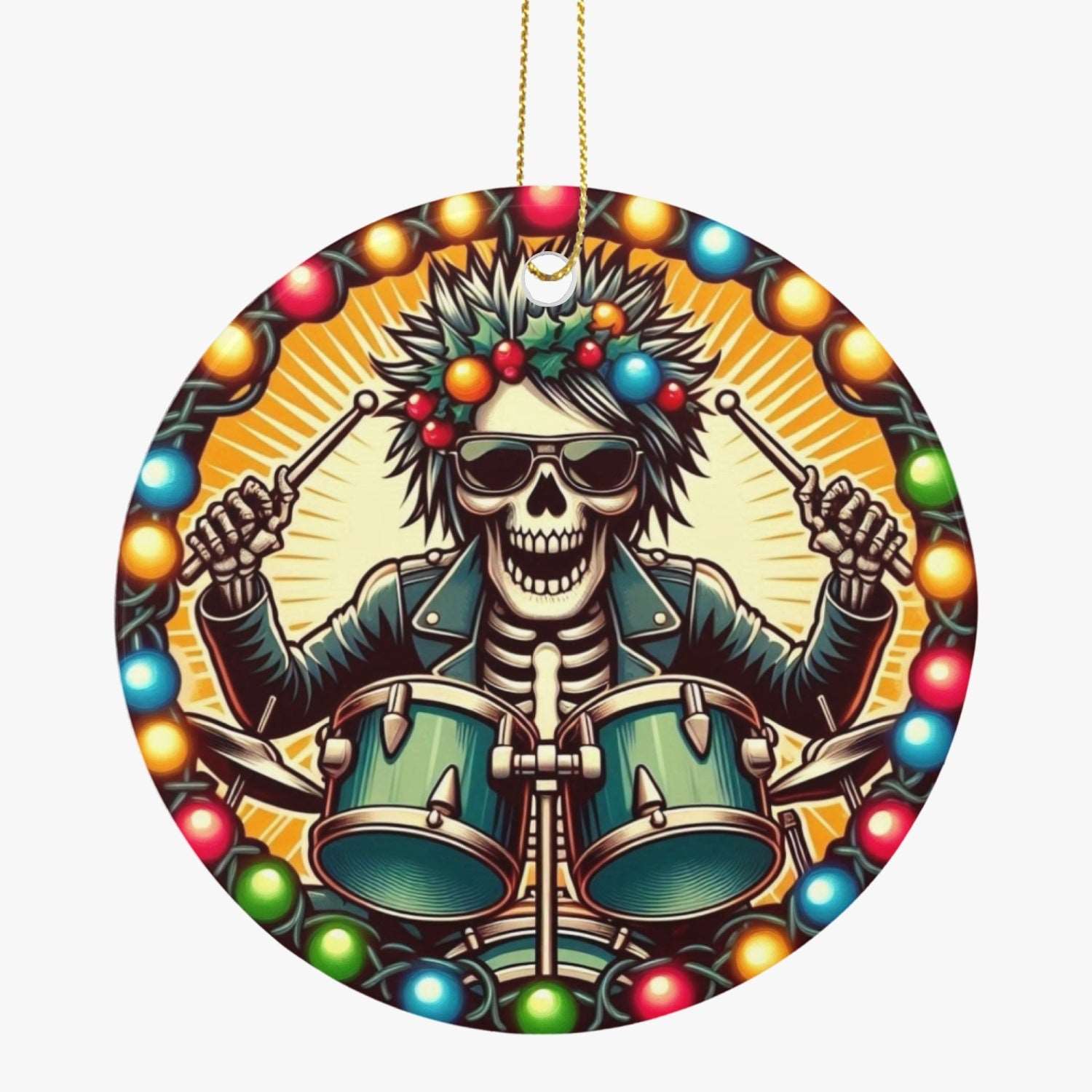 "Festive Skeleton Drummer Christmas Design - Holiday Rock Art"