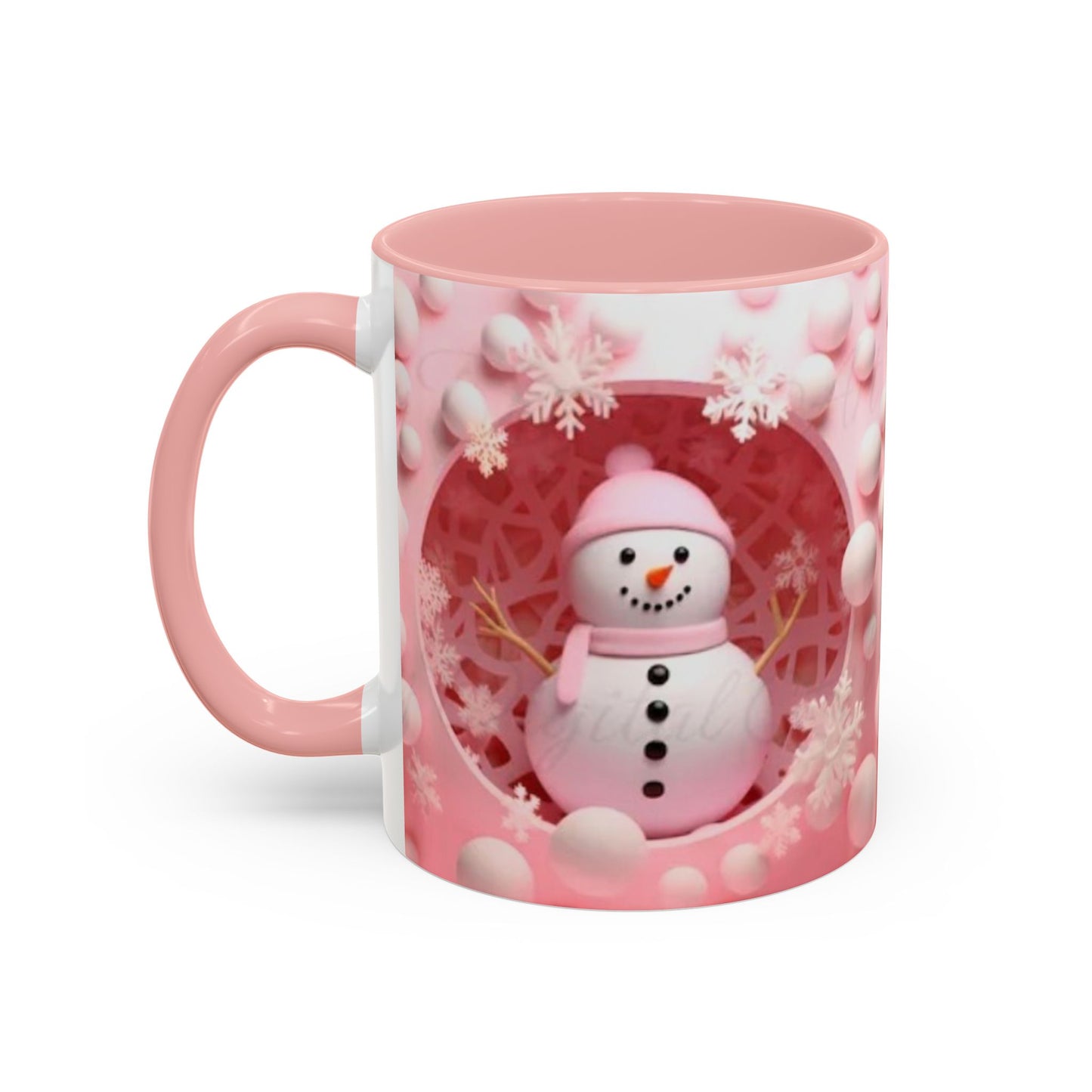 Snowman Coffee Mug, Pink Heart Winter Design (11oz) Printify