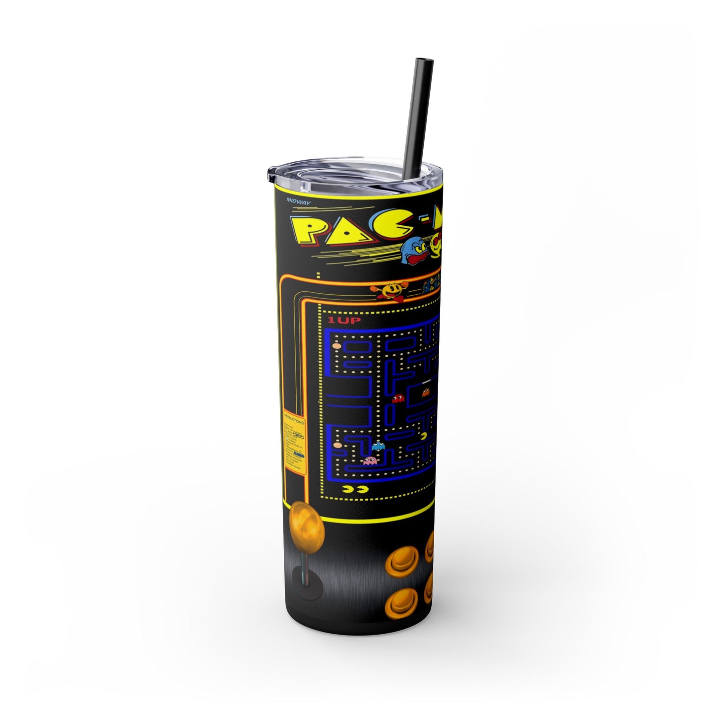 PACMAN ARCADE GAME - Skinny Tumbler with Straw, 20oz - Rock n Royalty Designs