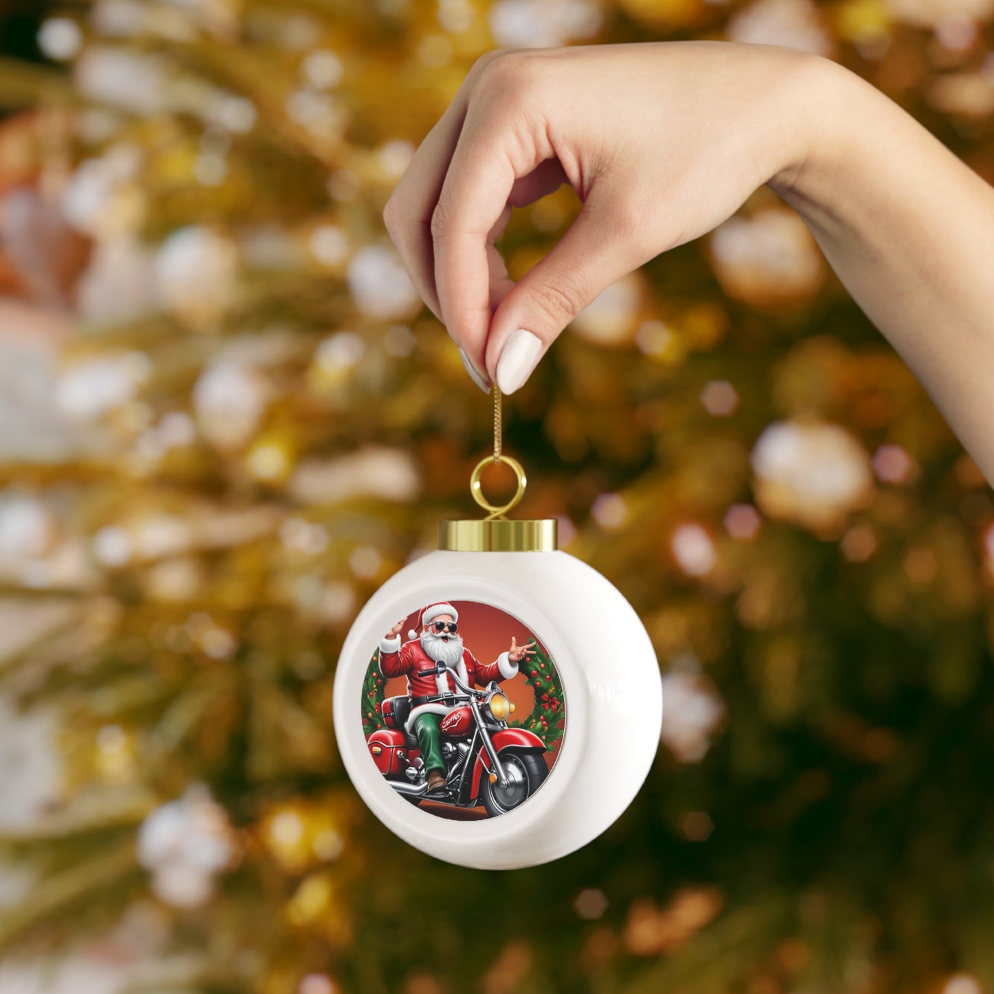 SANTA Motorcycle (b) Christmas Ball Ornament - Rock n Royalty Designs