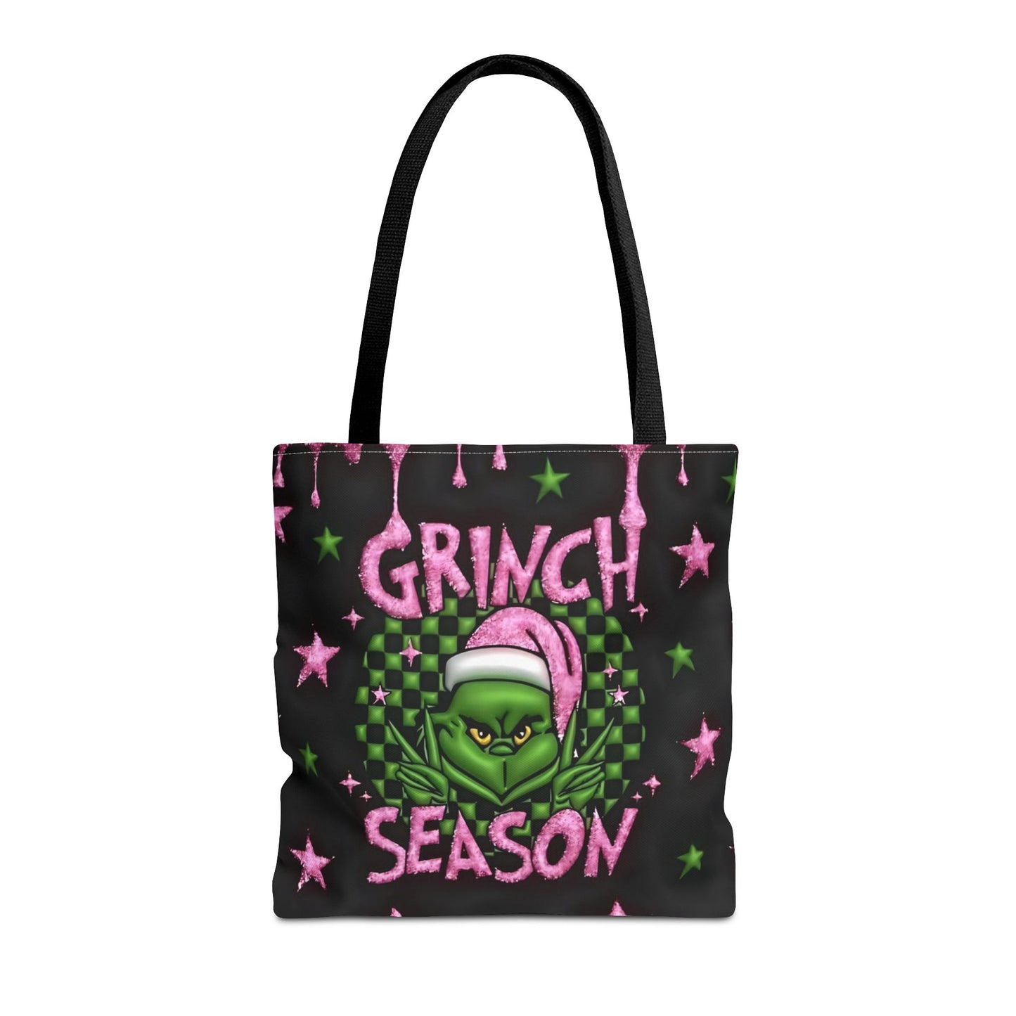 "Grinch Season Tote Bag - Christmas Holiday Shopping Handbag with Pink and Green Design" Printify