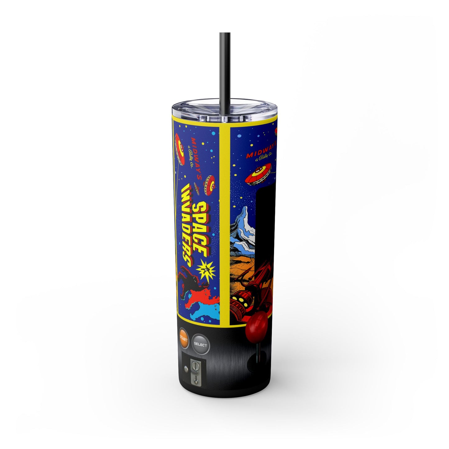 SPACE INVADERS ARCADE GAME - Skinny Tumbler with Straw, 20oz - Rock n Royalty Designs