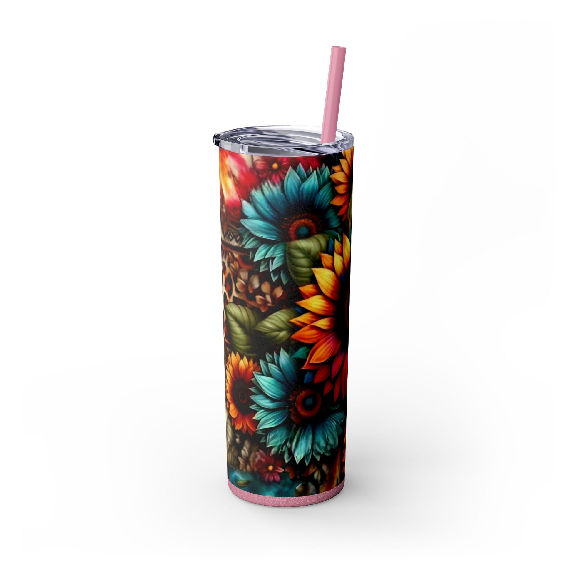 COLORFUL SUNFLOWERS - Skinny Tumbler with Straw, 20oz - Rock n Royalty Designs