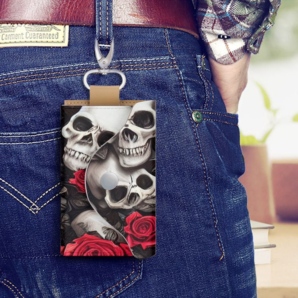 822. Rose and Skull - Black & Red - Key Holder Case