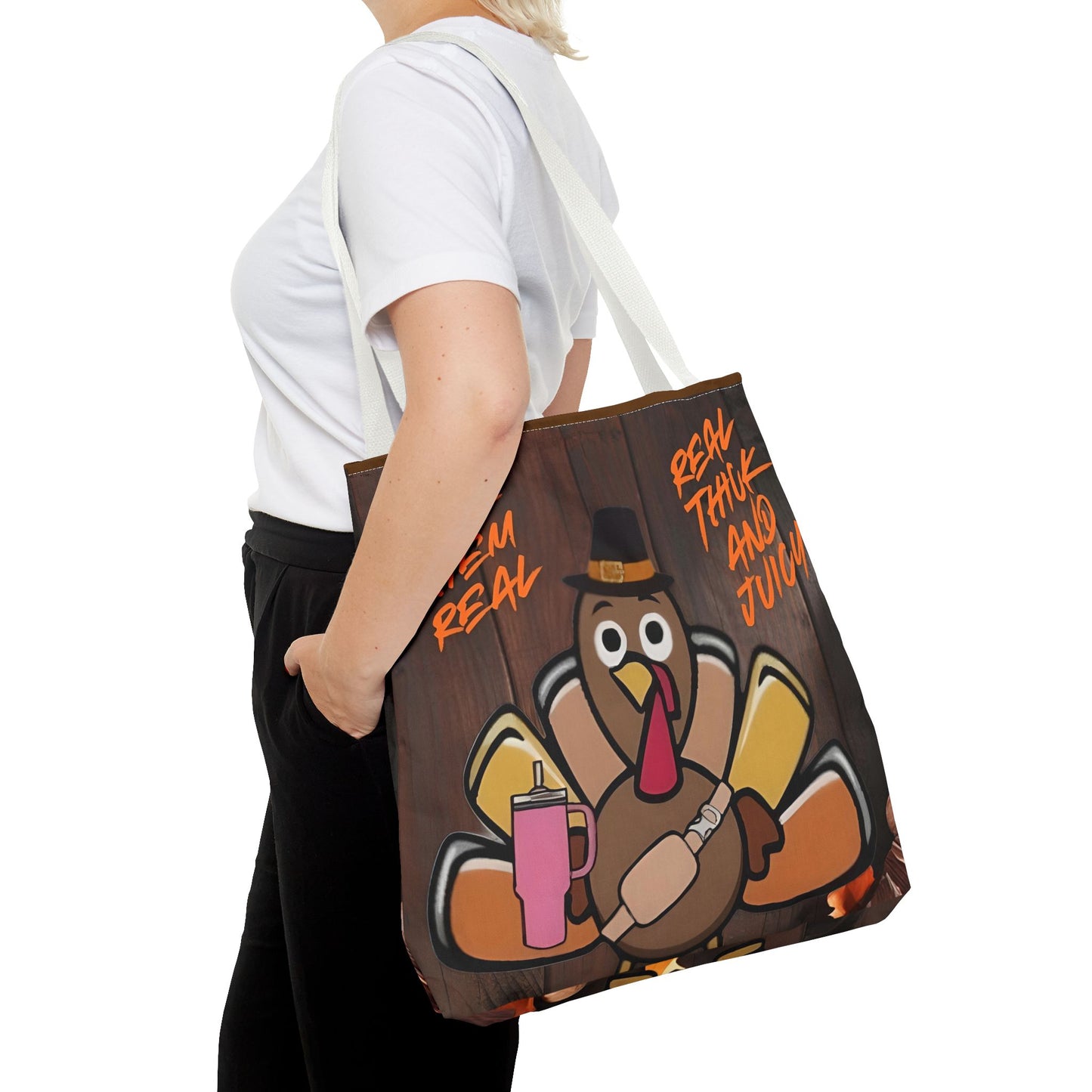 "Real Thick and Juicy Turkey Thanksgiving Tote Bag | Funny Holiday Shopping Bag" Printify