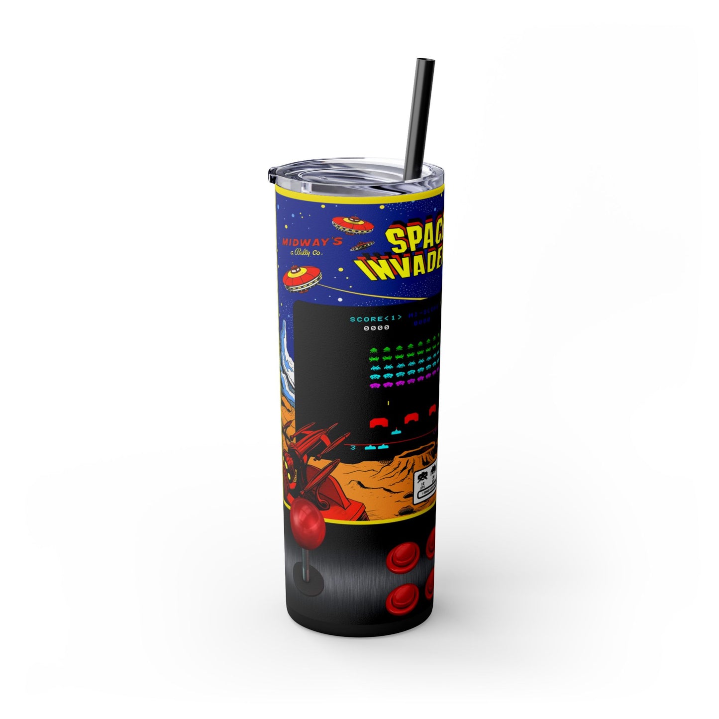 SPACE INVADERS ARCADE GAME - Skinny Tumbler with Straw, 20oz - Rock n Royalty Designs