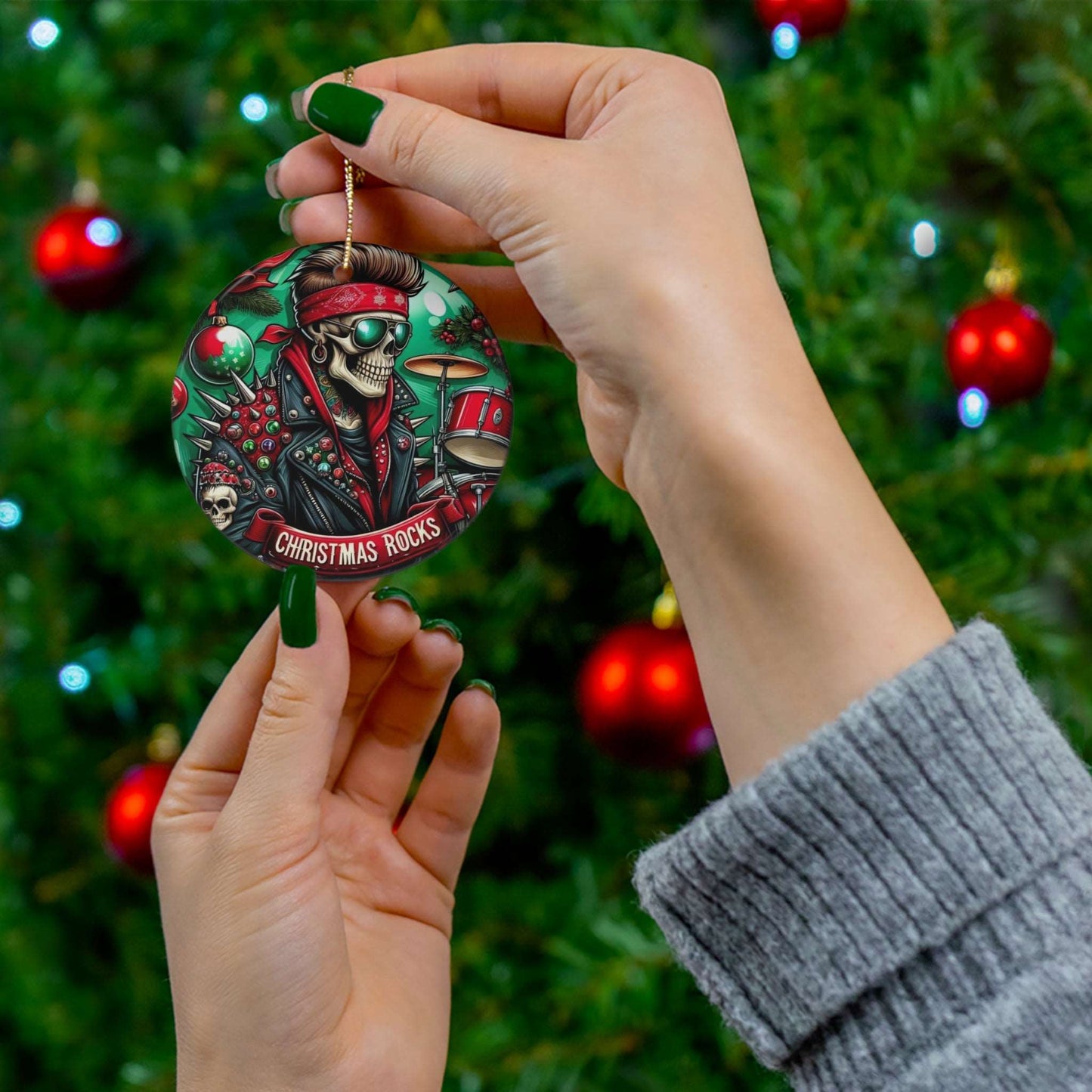 "Christmas Rocks: Punk Rock Skull Holiday Ornament Design"