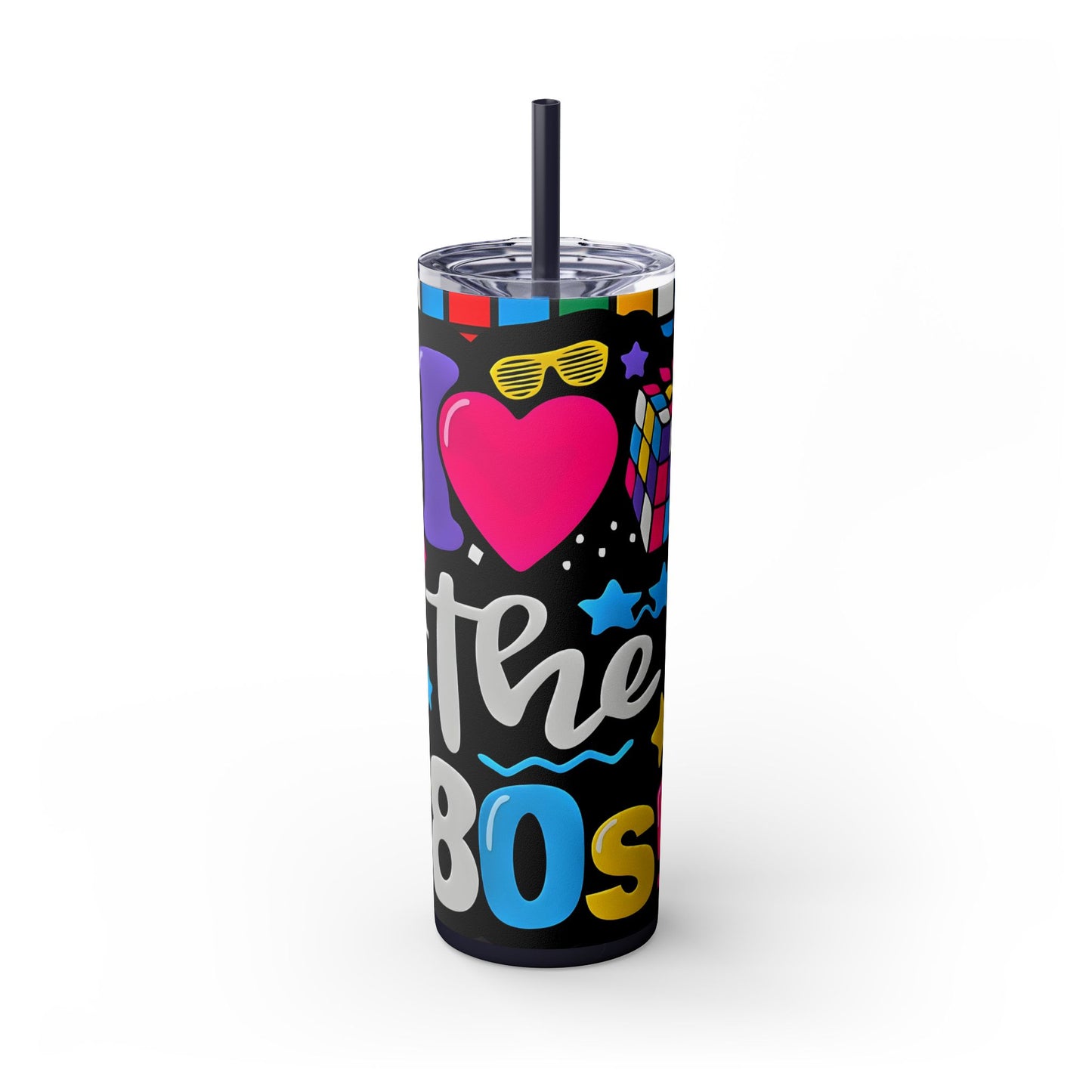 I ❤️ the 80s - Rubeks Cube Edition - Skinny Tumbler with Straw, 20oz ) / - Rock n Royalty Designs