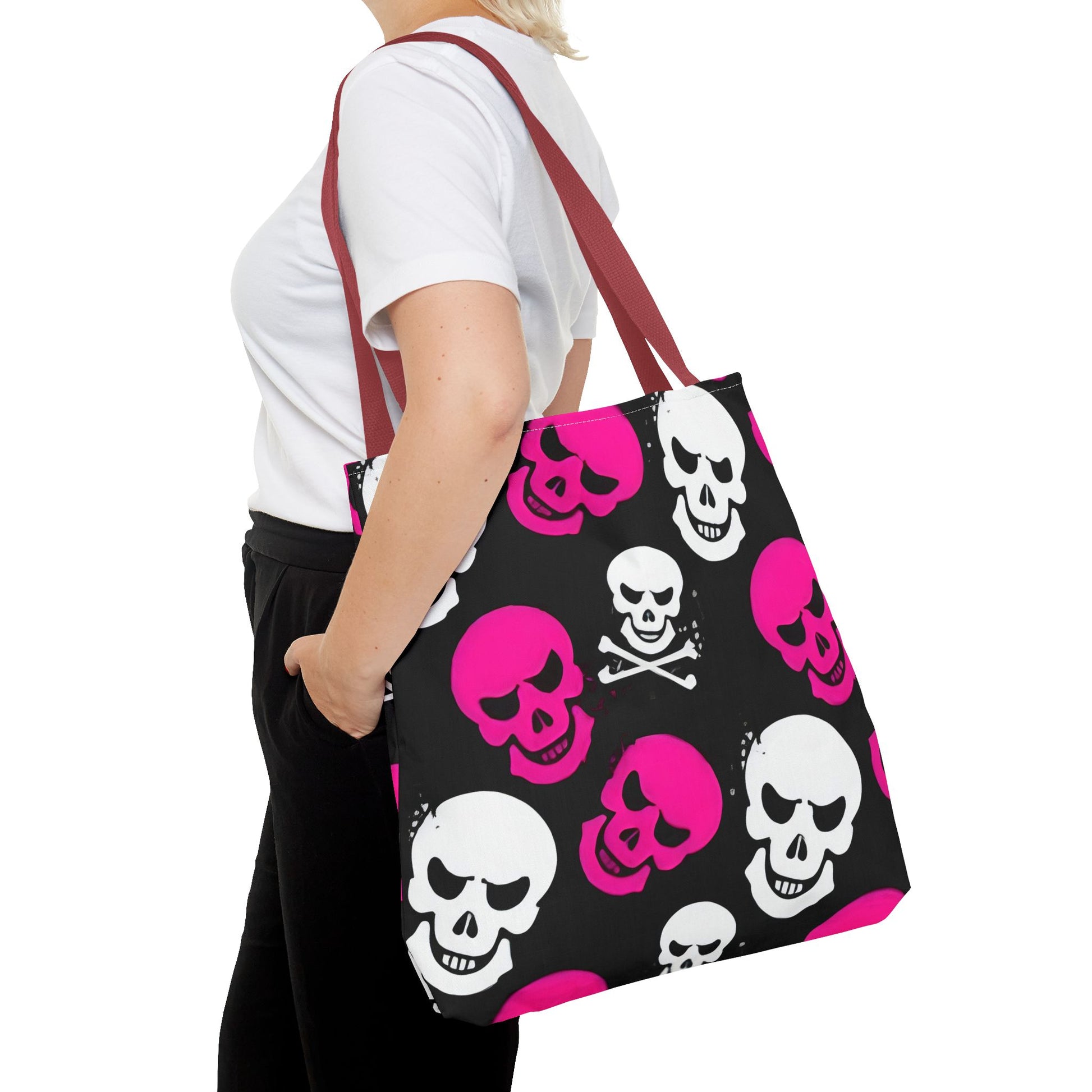 BLK WHT PINK SKULL - Tote Bag (AOP) - Rock n Royalty Designs