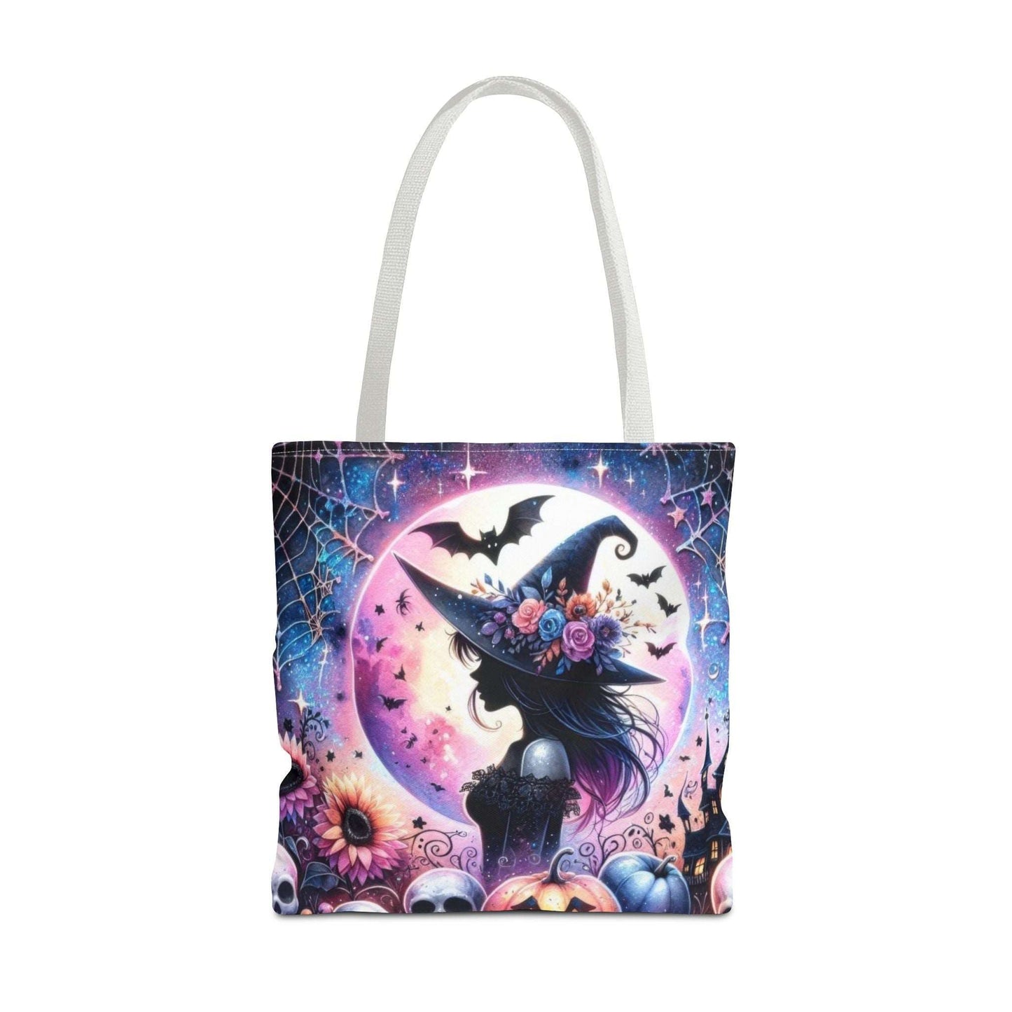 "Mystical Witch Tote Bag - Celestial Moon and Bat Design (AOP)"