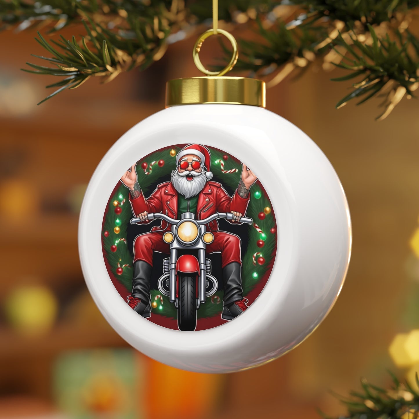 SANTA Motorcycle (a) Christmas Ball Ornament - Rock n Royalty Designs