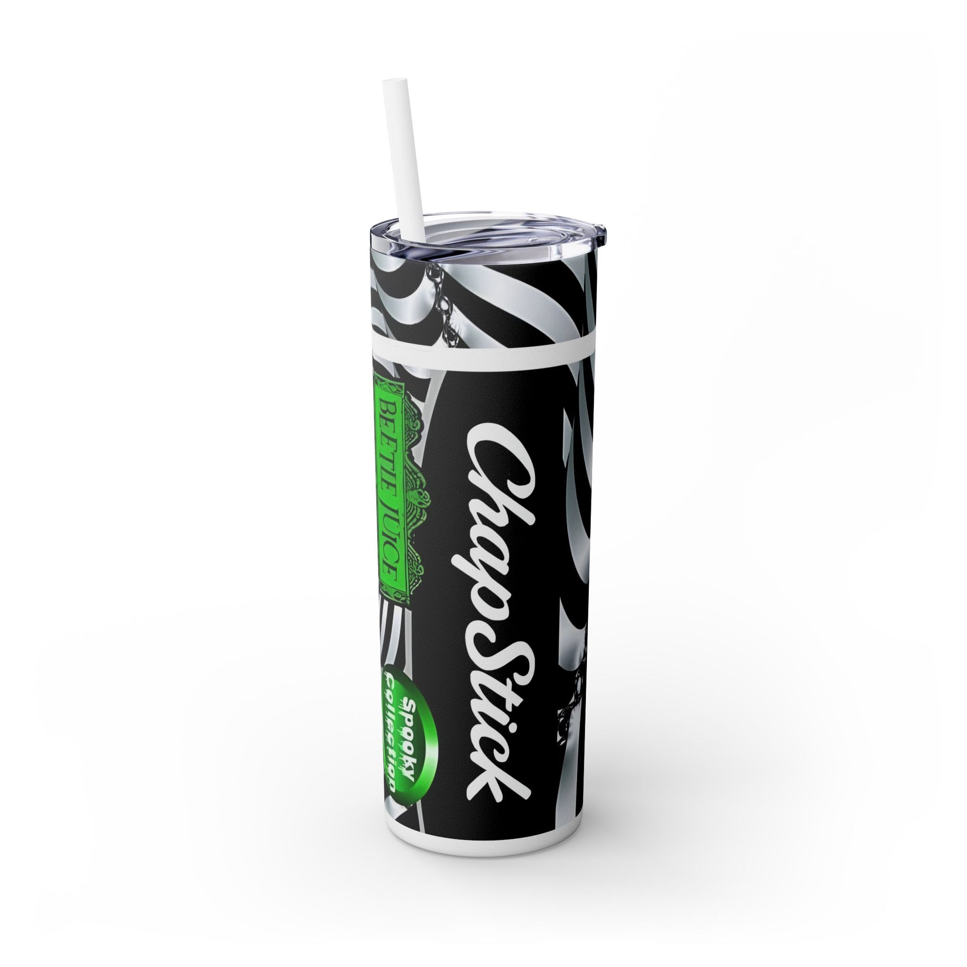 HALLOWEEN BEETLE JUICE CHAPSTICK - Skinny Tumbler with Straw, 20oz - Rock n Royalty Designs