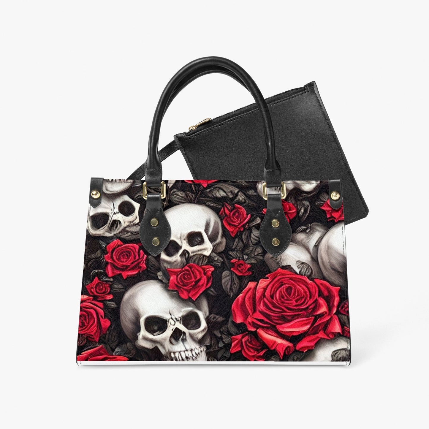 876. Tote Bag - Red Roses & Skull Design - Long Strap and Inner Bag