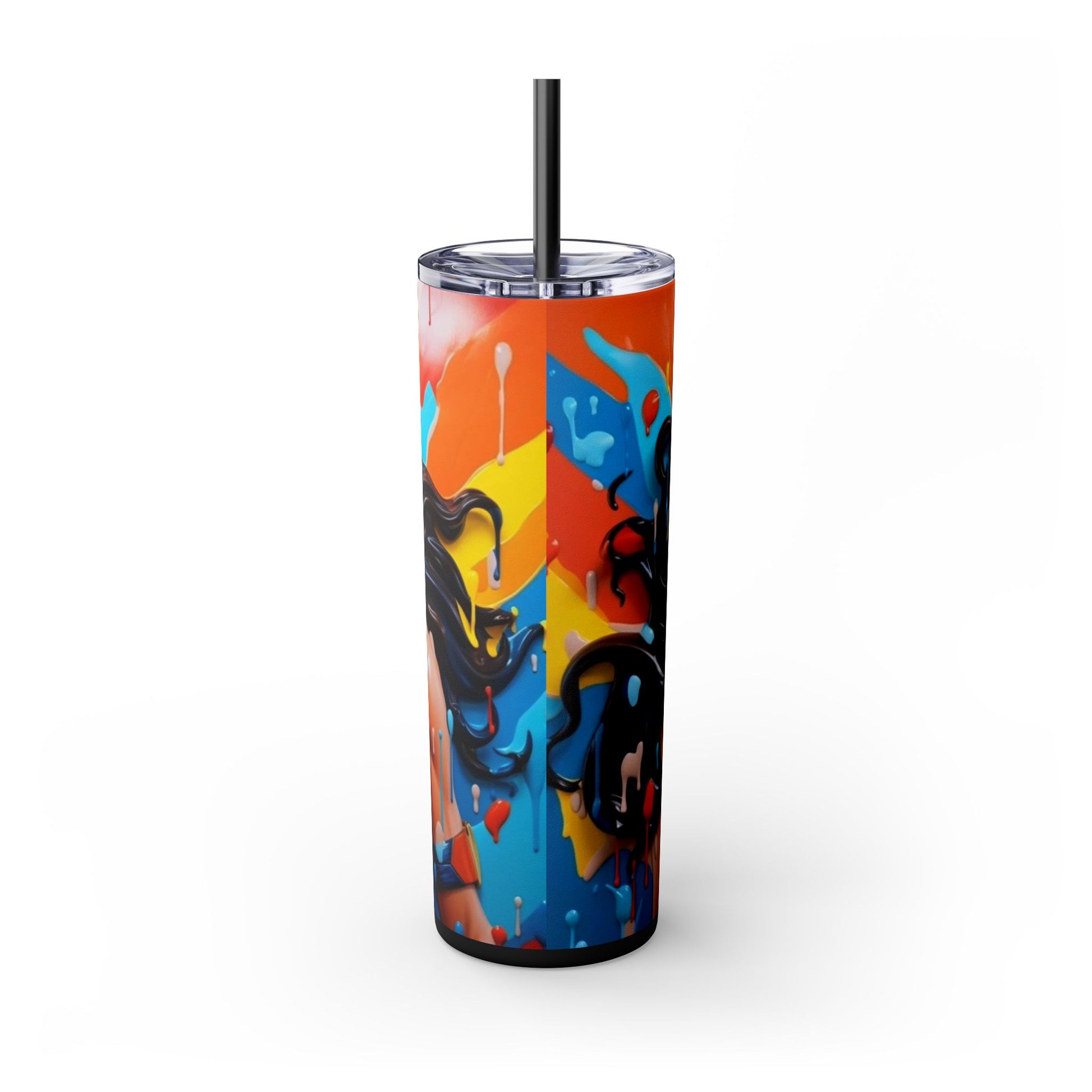 "Wonder Woman Skinny Tumbler with Straw, 20oz - Superhero Fan Art Drinkware" Printify