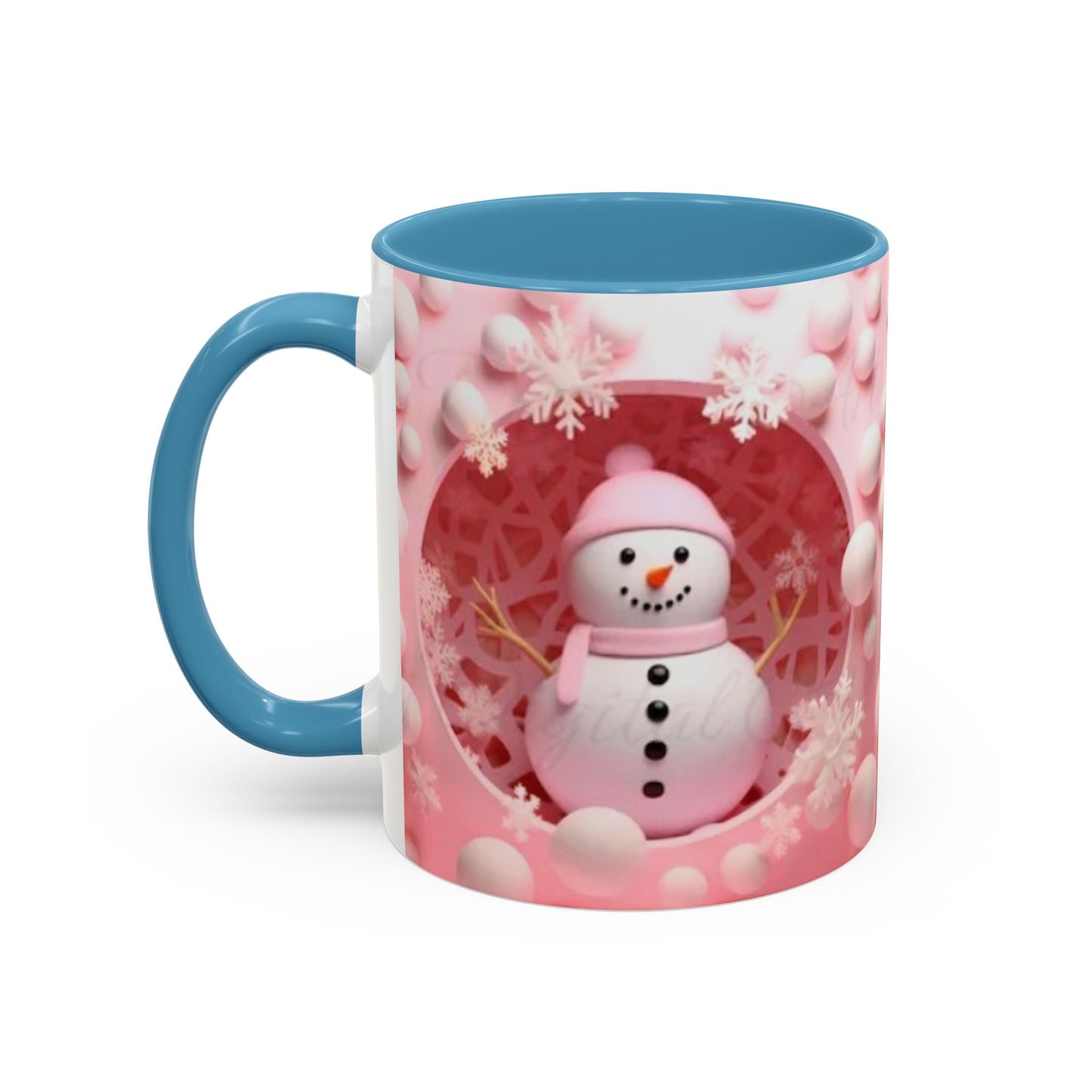 Snowman Coffee Mug, Pink Heart Winter Design (11oz) Printify