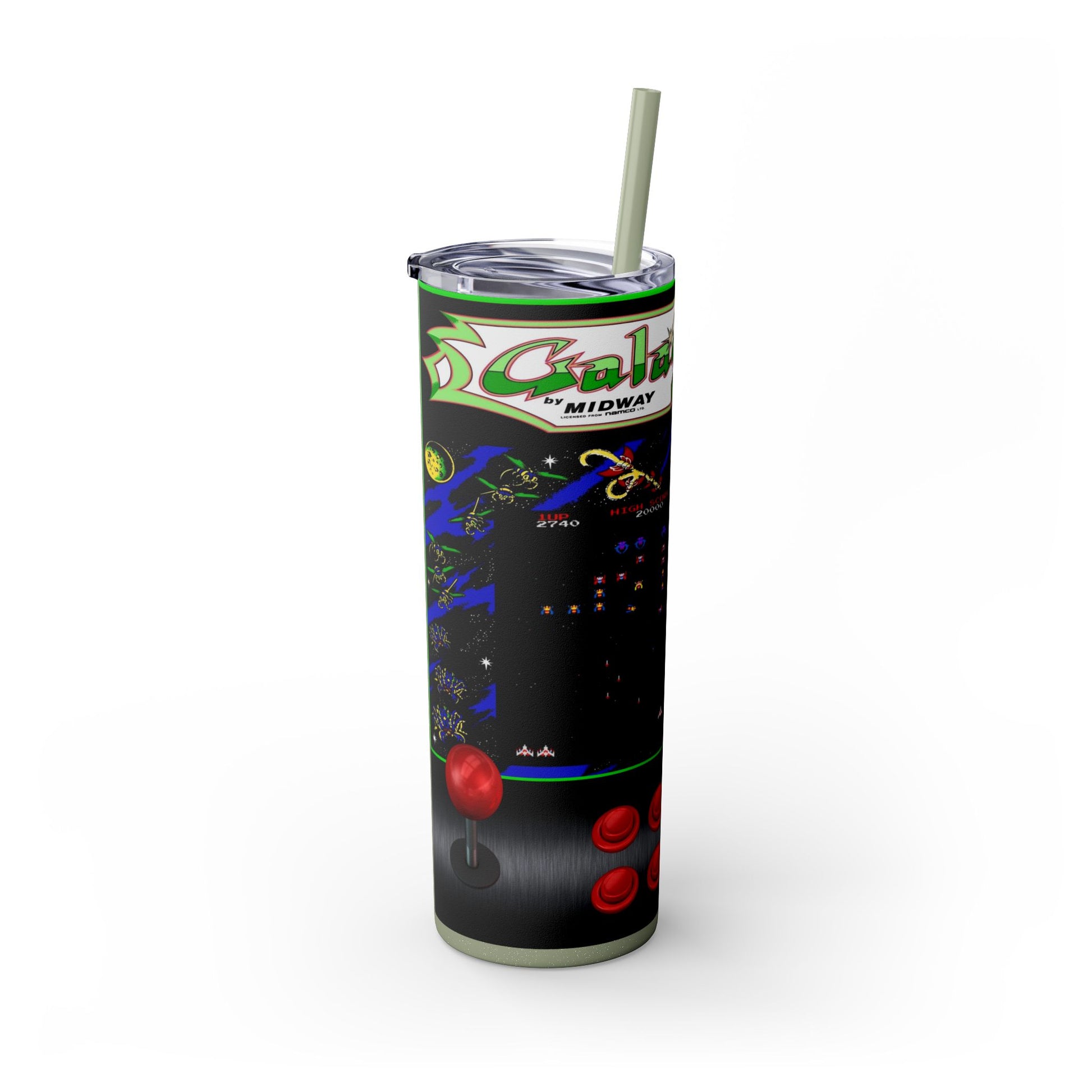 GALAGA ARCADE GAME- Skinny Tumbler with Straw, 20oz - Rock n Royalty Designs