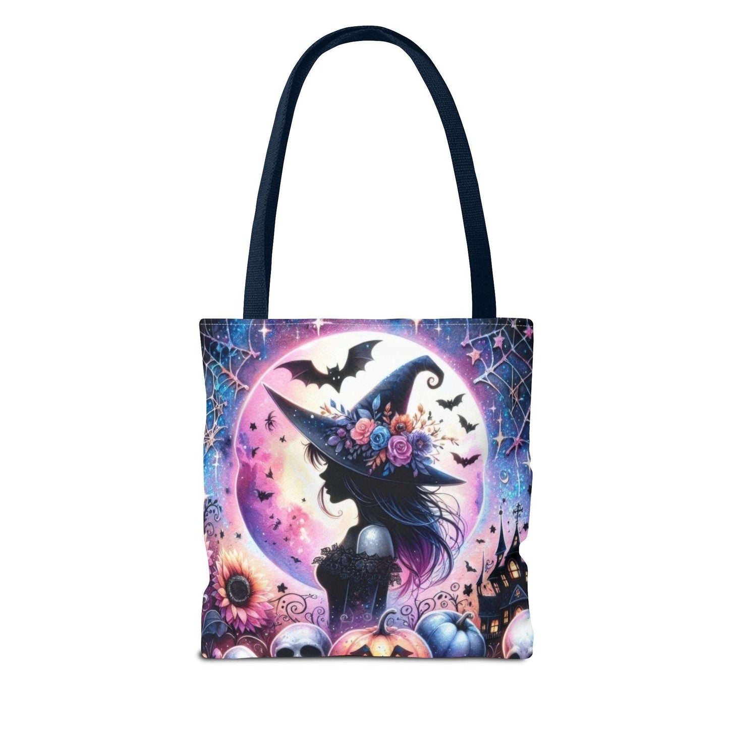 "Mystical Witch Tote Bag - Celestial Moon and Bat Design (AOP)"