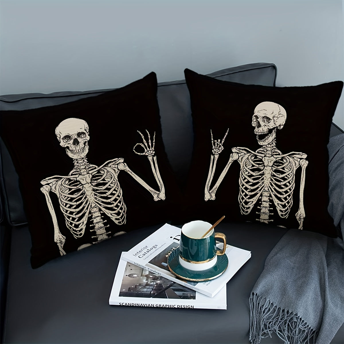 4pcs Skully Linen Blend Throw Pillow Case - Rock n Royalty Designs