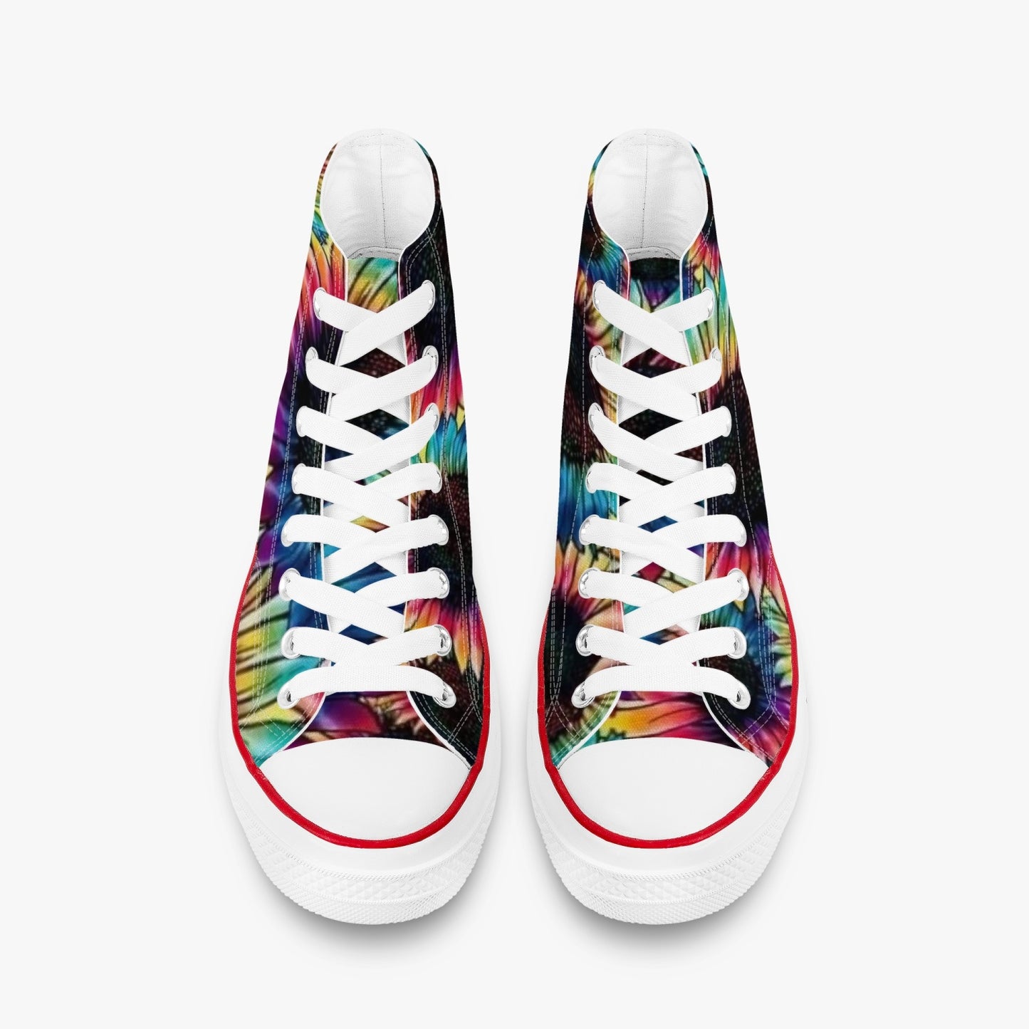 "Vibrant Tie-Dye Sunflower High-Top Sneakers - Rock N Royalty Collection" Vibrant Tie-Dye Sunflower High-Top Sneakers - Kicks - Rock N Royalty Collection"