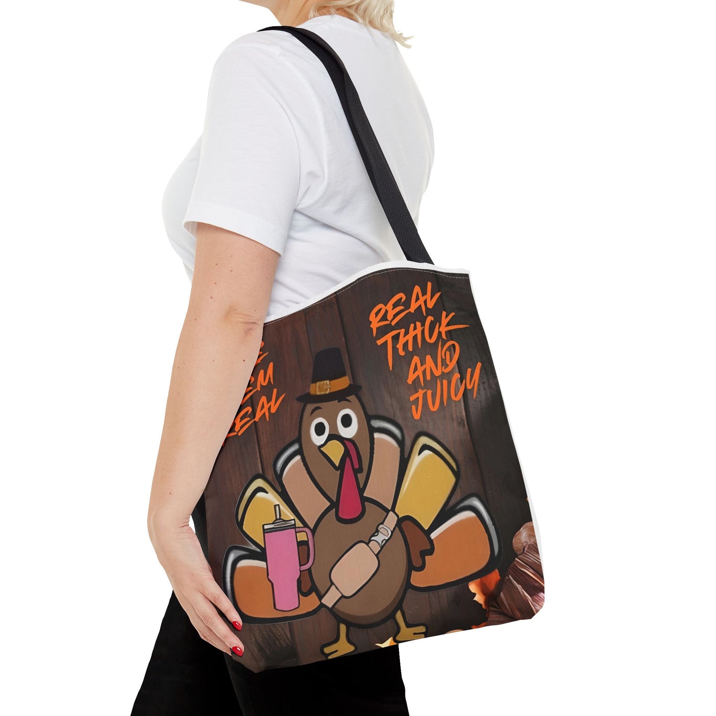 "Real Thick and Juicy Turkey Thanksgiving Tote Bag | Funny Holiday Shopping Bag" Printify