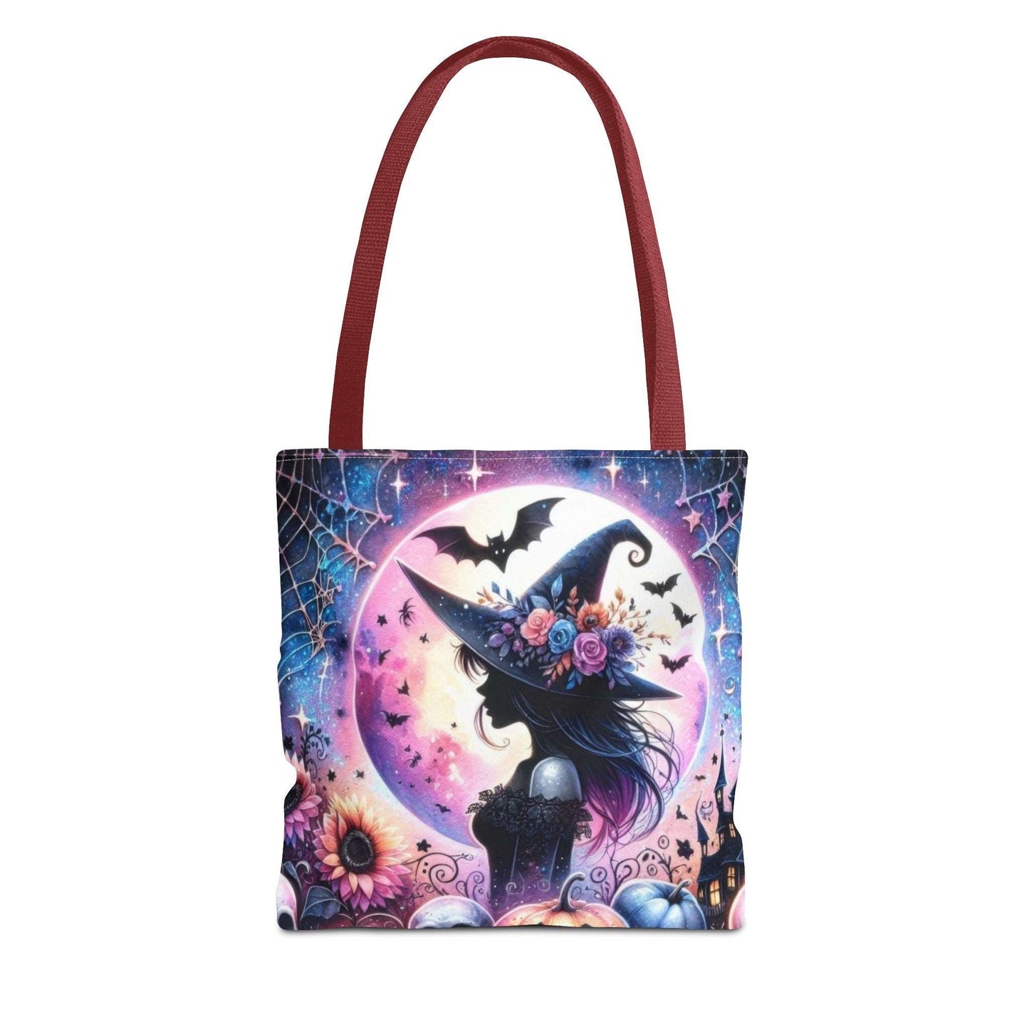 "Mystical Witch Tote Bag - Celestial Moon and Bat Design (AOP)"