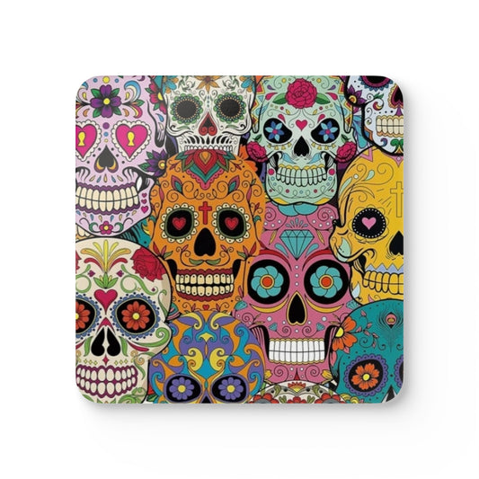 Multi-Colored Skull - Corkwood Coaster Set - Rock n Royalty Designs