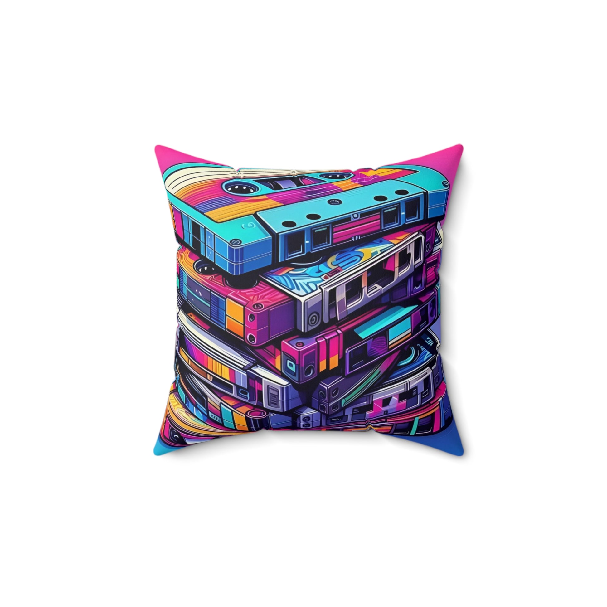 Square Pillow - 80s Bright Memories Cassette Tapes Printify