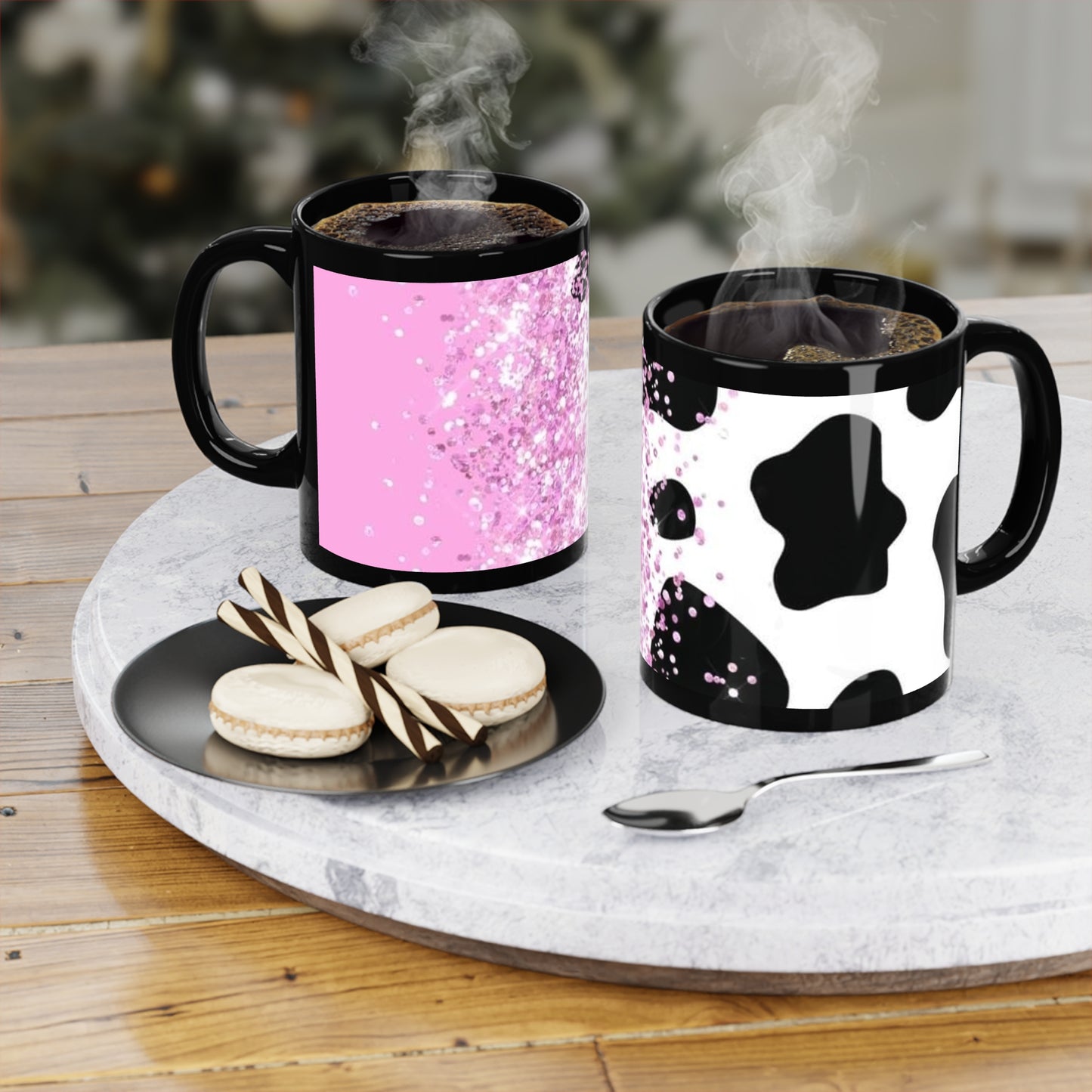 Pink Animal Print Black Coffee Mug, 11oz Printify