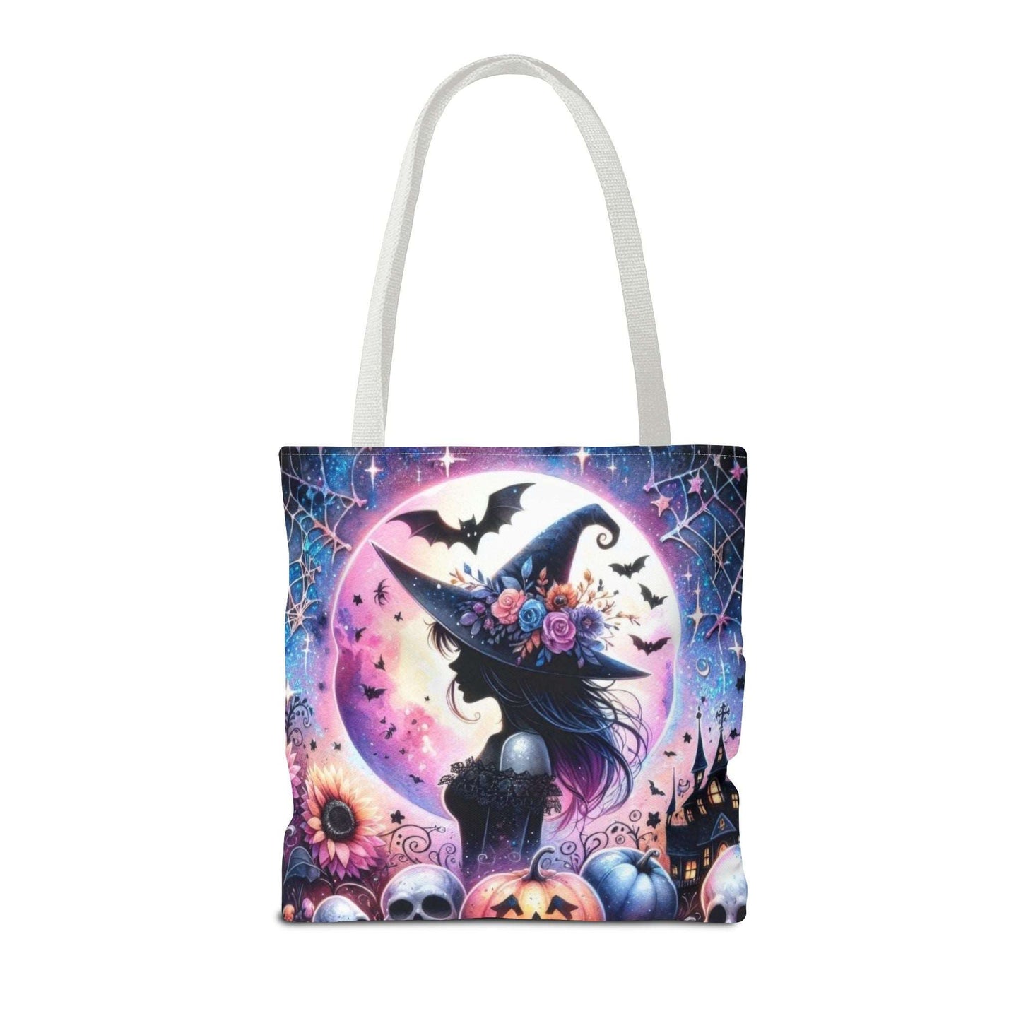 "Mystical Witch Tote Bag - Celestial Moon and Bat Design (AOP)"