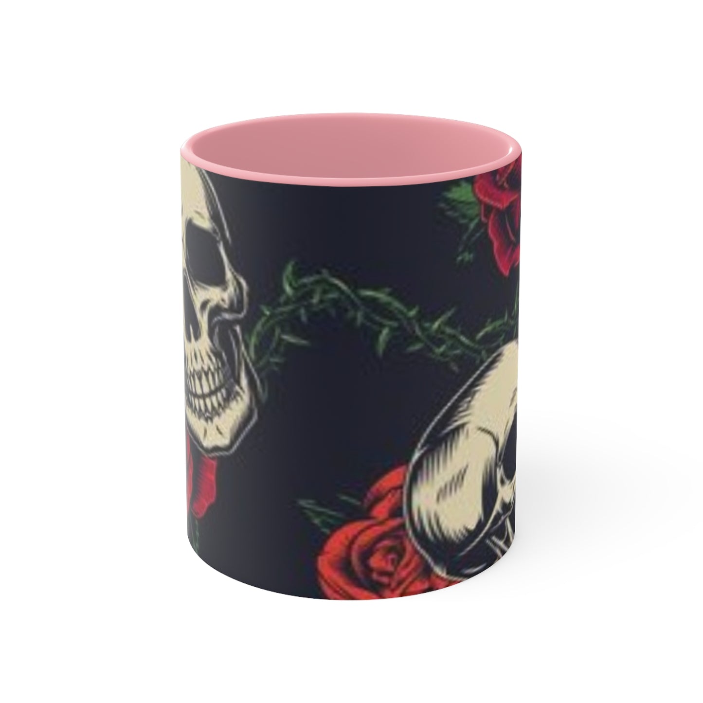 "Gothic Skull and Roses Coffee Mug - Red Interior" Printify