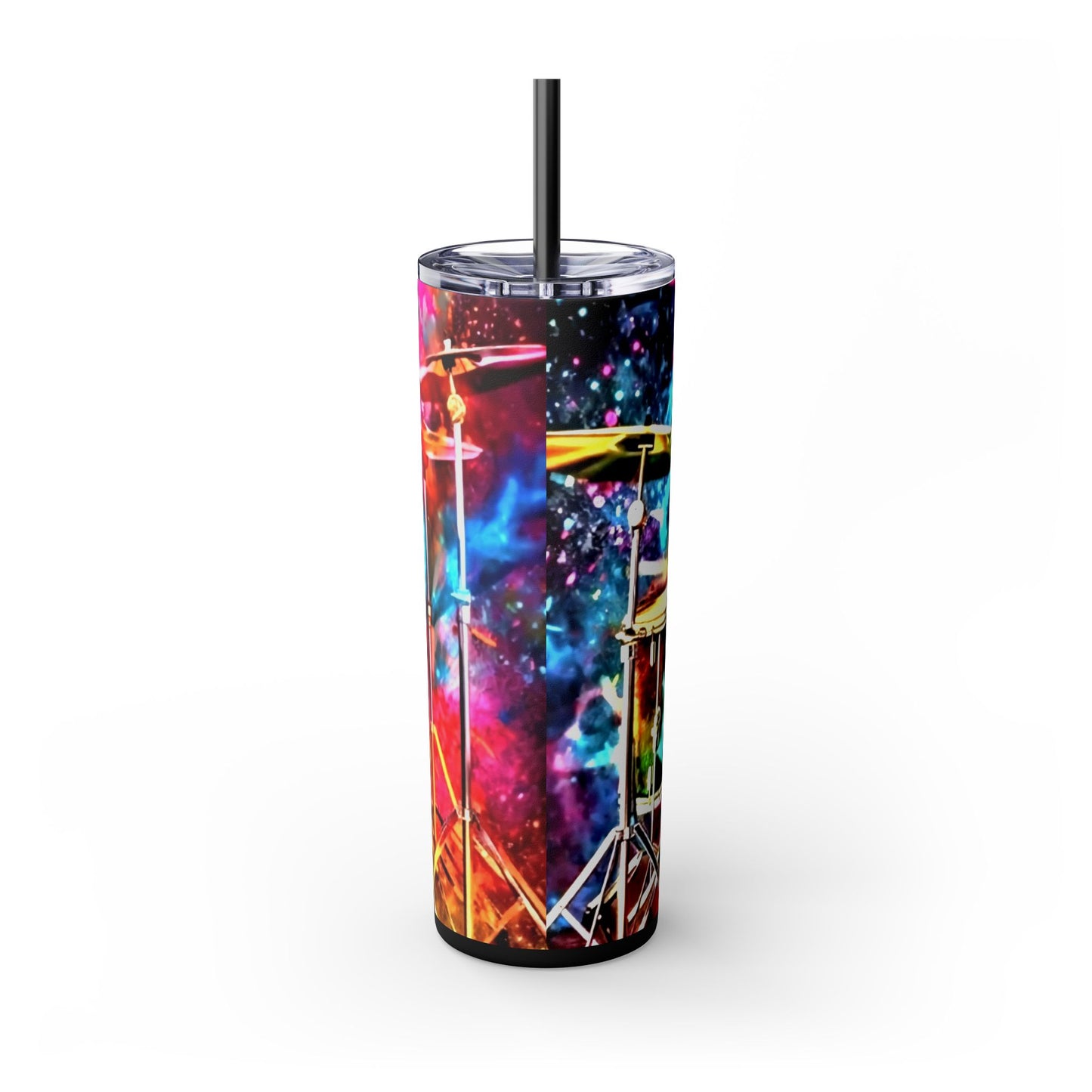 VIVID DRUMSET  Skinny Tumbler with Straw, 20oz Printify