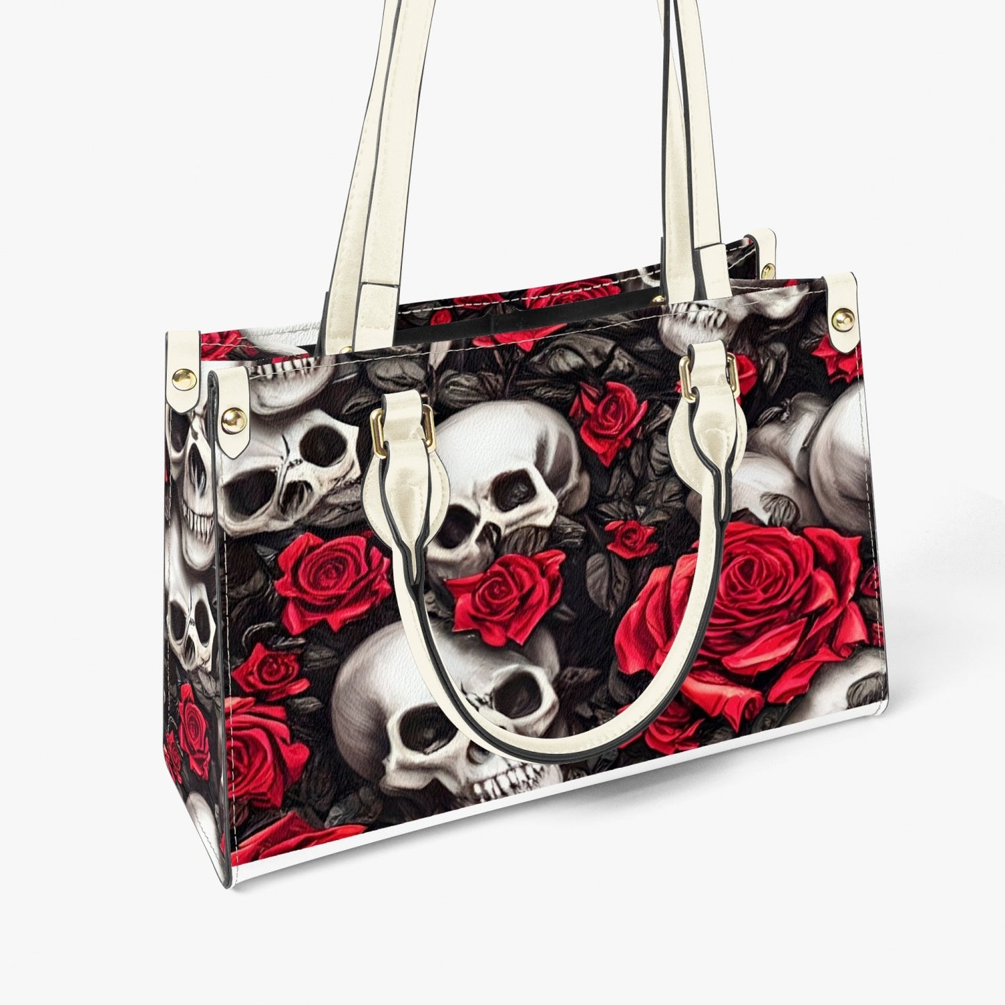 876. Tote Bag - Red Roses & Skull Design - Long Strap and Inner Bag