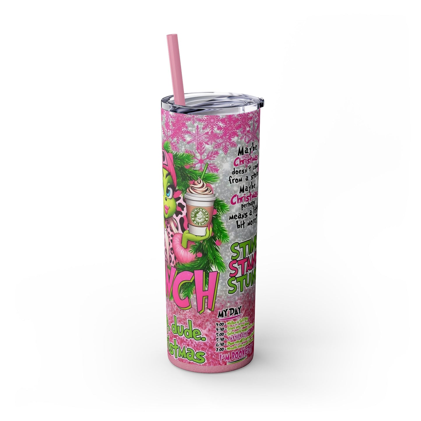 "Grinch Christmas Tumbler - Funny Holiday Drink Cup with Straw" Printify