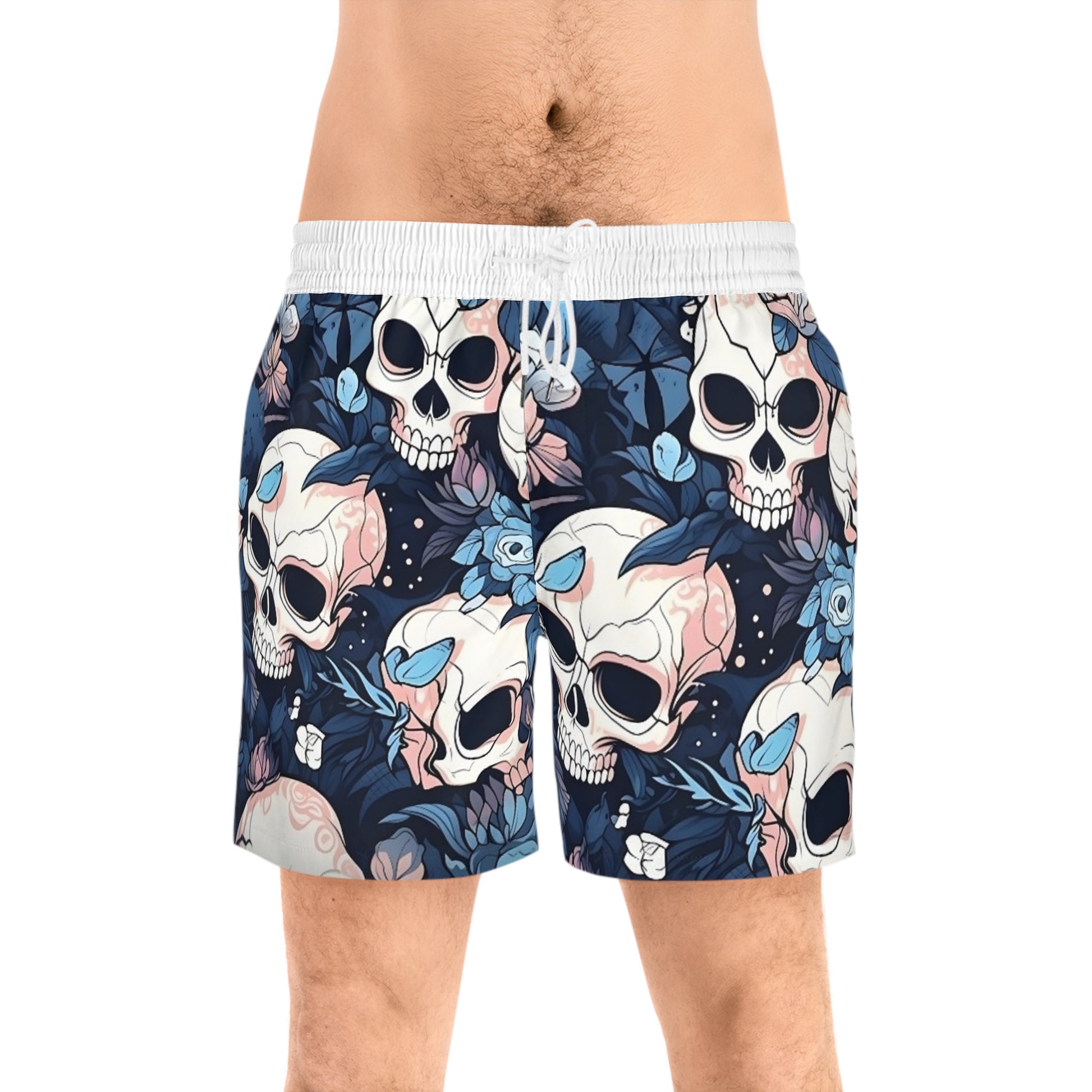 BLUE SKULL - Men's Mid-Length Swim Shorts (AOP) - Rock n Royalty Designs