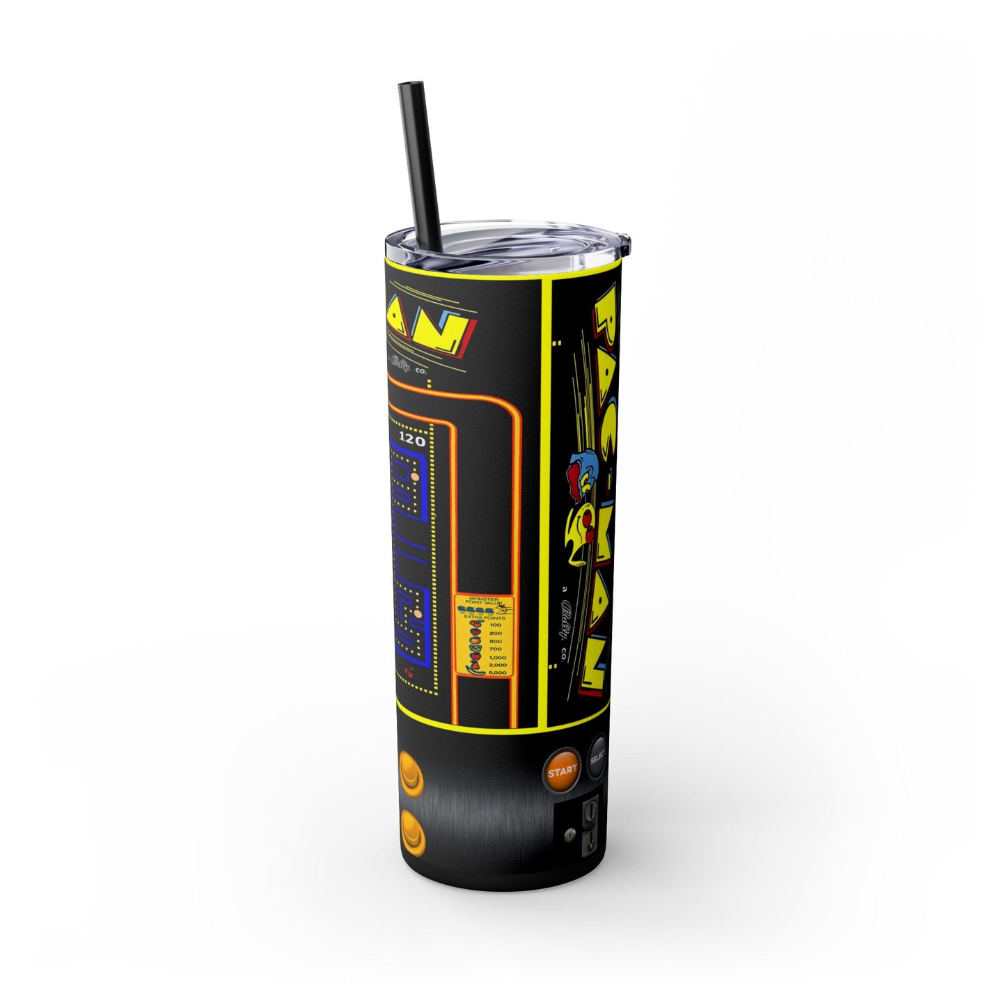 PACMAN ARCADE GAME - Skinny Tumbler with Straw, 20oz - Rock n Royalty Designs