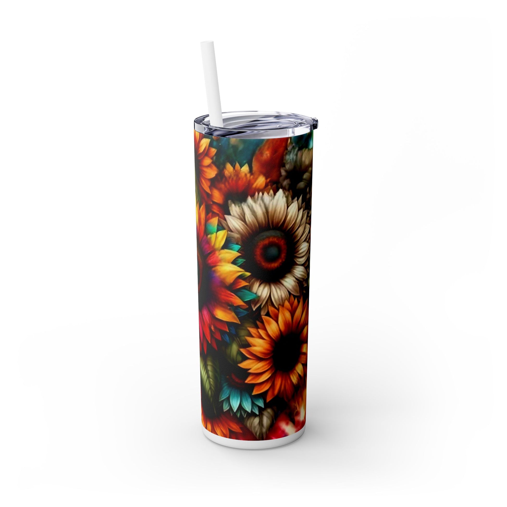 COLORFUL SUNFLOWERS - Skinny Tumbler with Straw, 20oz - Rock n Royalty Designs