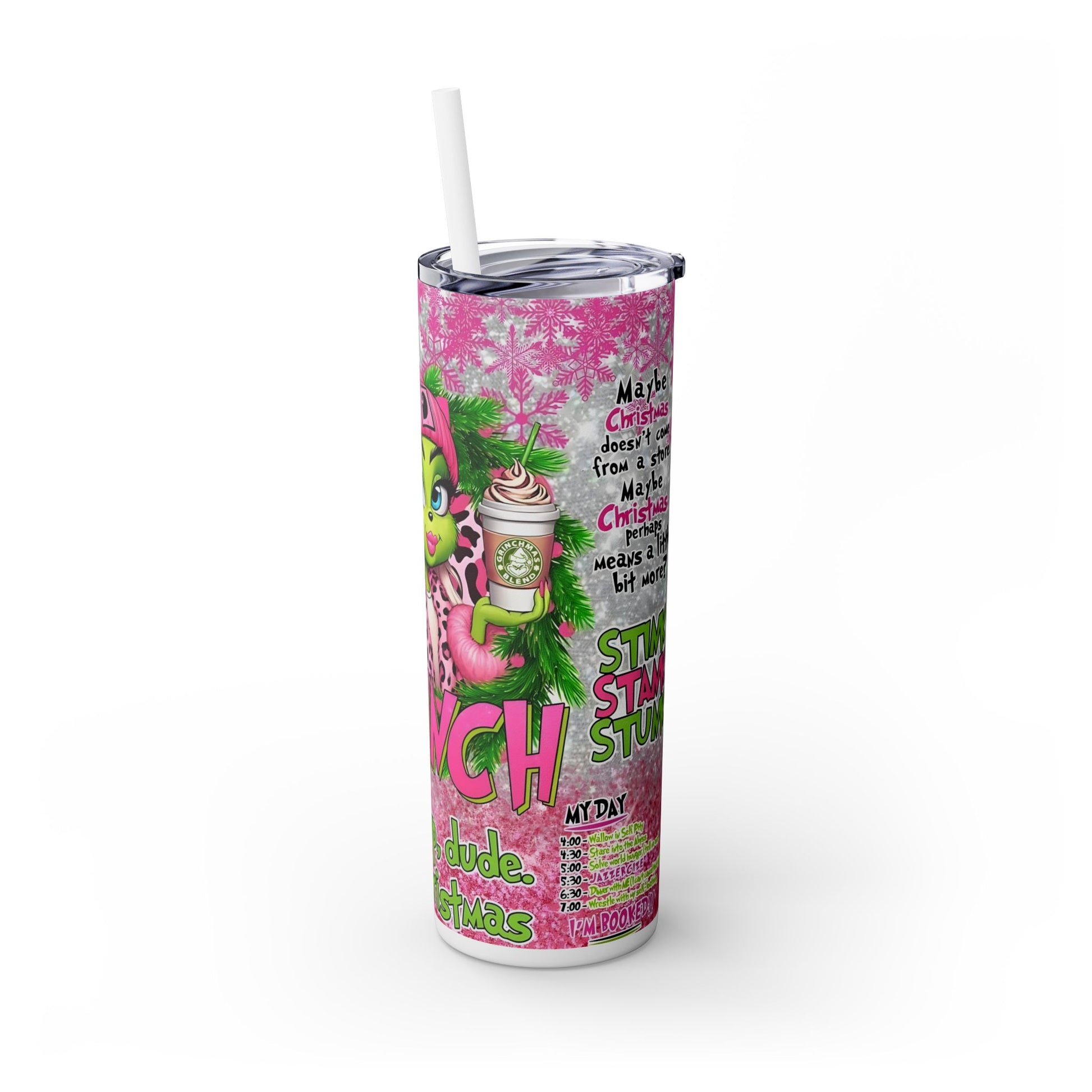 "Grinch Christmas Tumbler - Funny Holiday Drink Cup with Straw" Printify